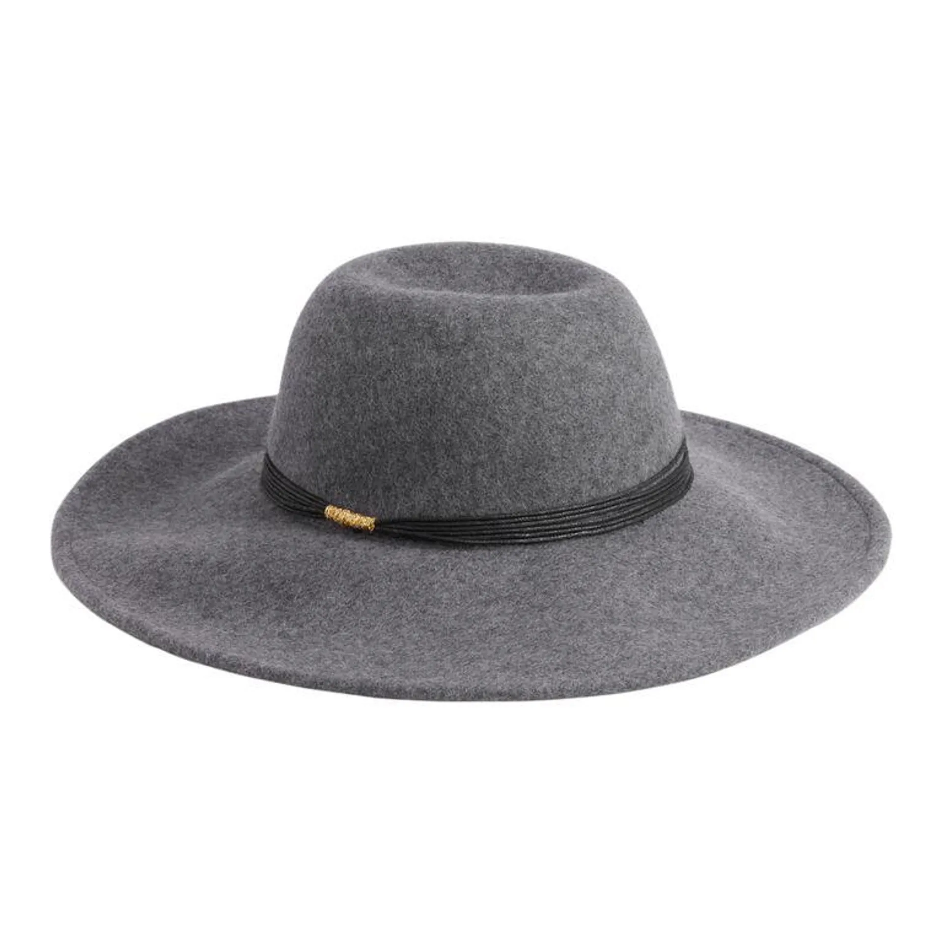 Heathered Gray Wool Floppy Hat With Black Trim