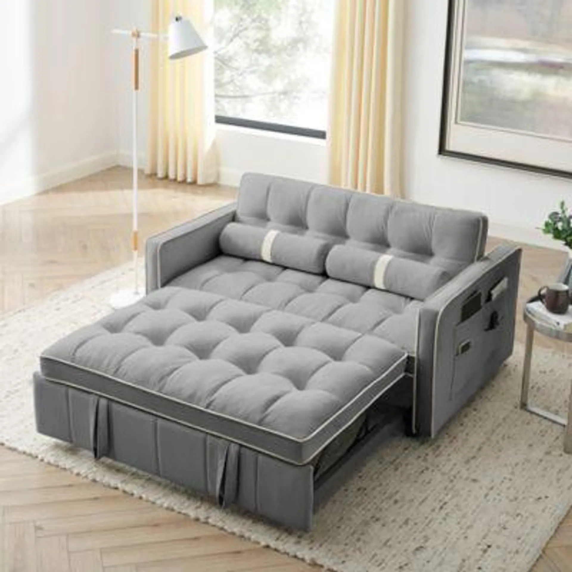 Streamdale Furniture Modern 55.5" Pull Out Sleep Sofa Bed 2 Seater Loveseats Sofa Couch With Side Pockets