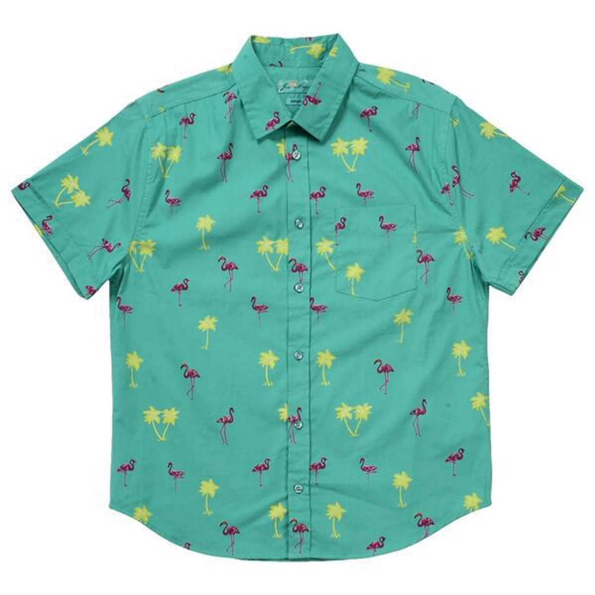 Mens Joe Marlin Flamingo & Palm Trees Button Down Shirt