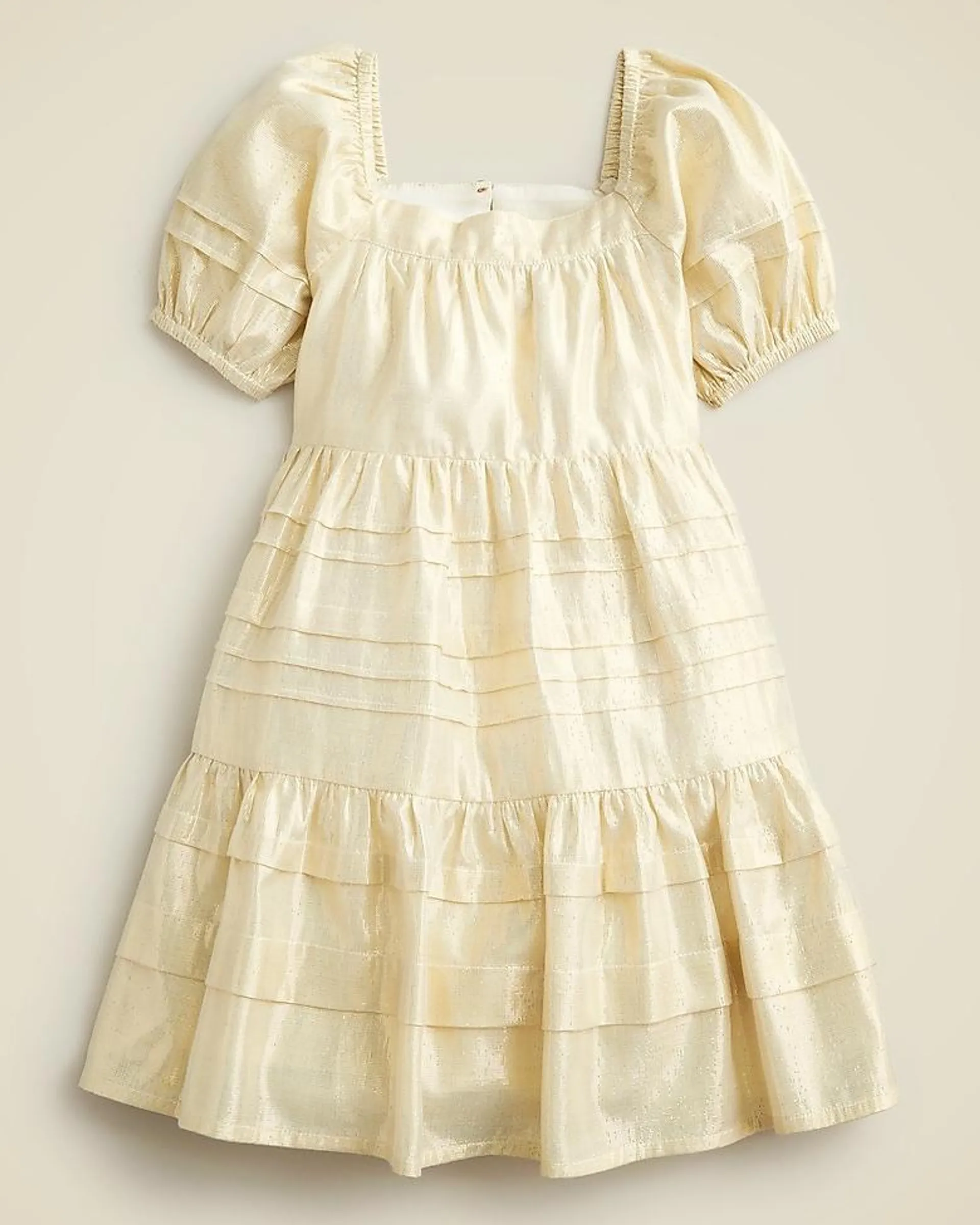 Girls' pintuck dress in gold lamé