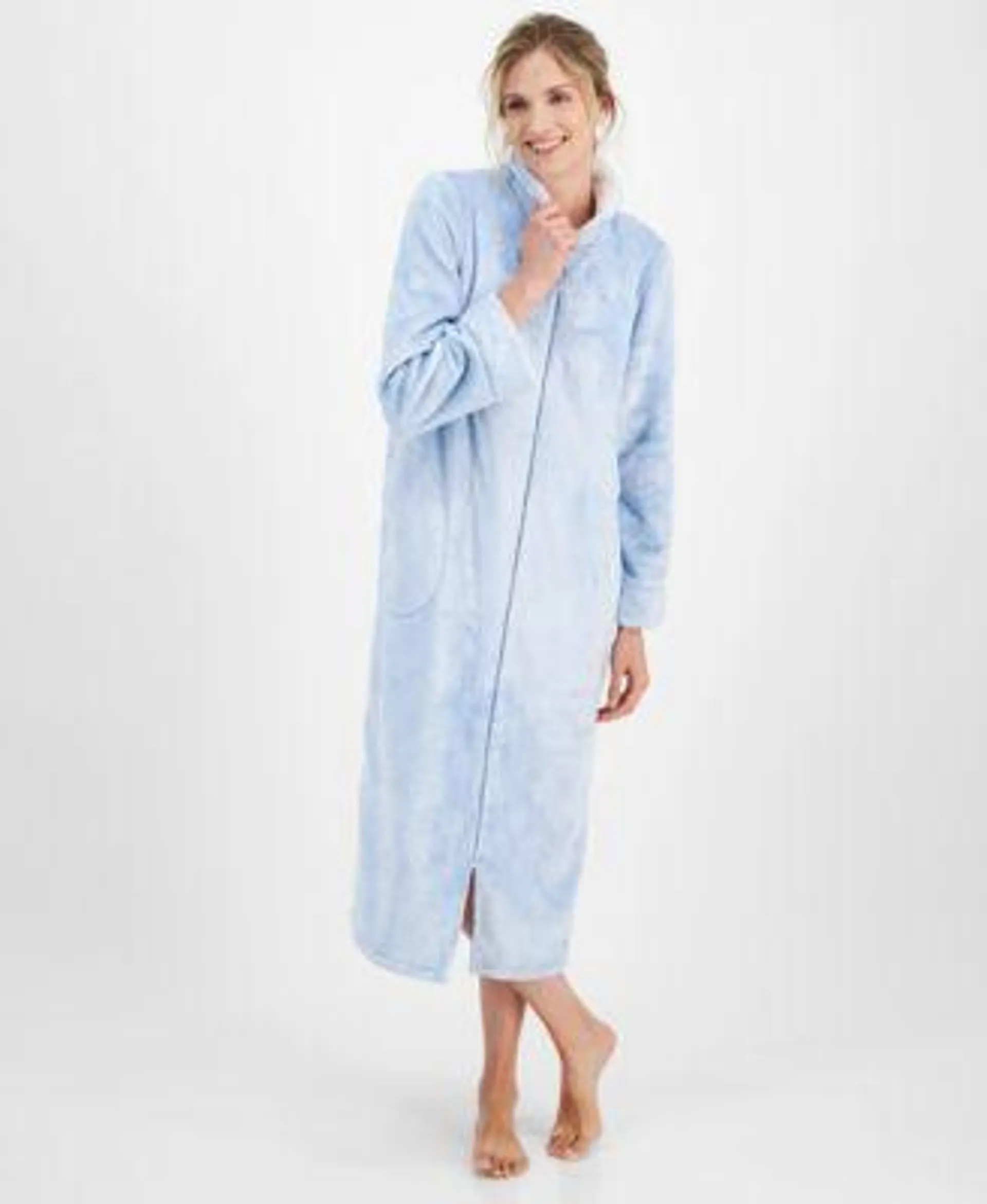 Women's Long Snowflake Embossed Zip-Front Robe, Created for Macy's