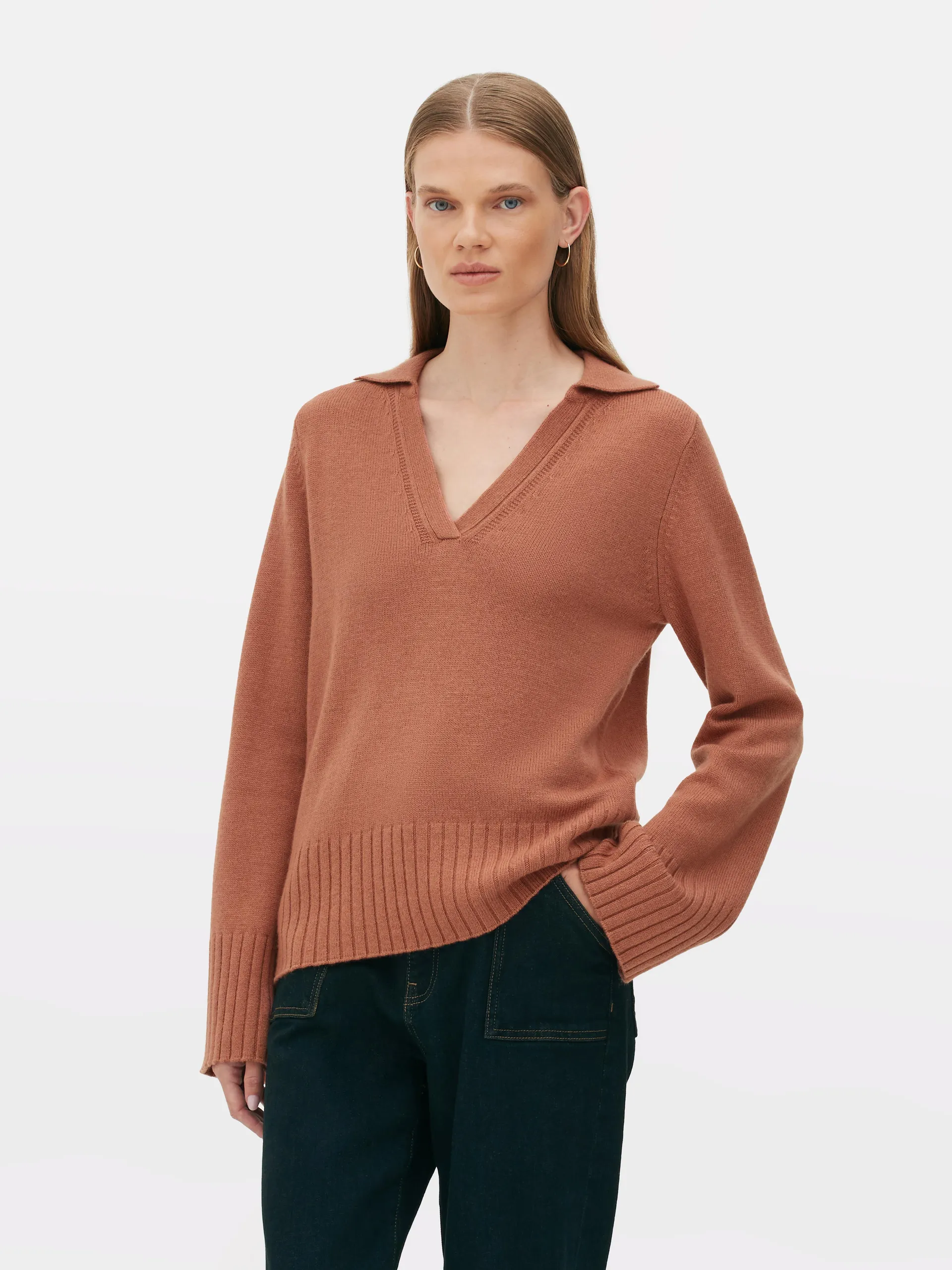 The Edit Knitted V-Neck Polo Jumper