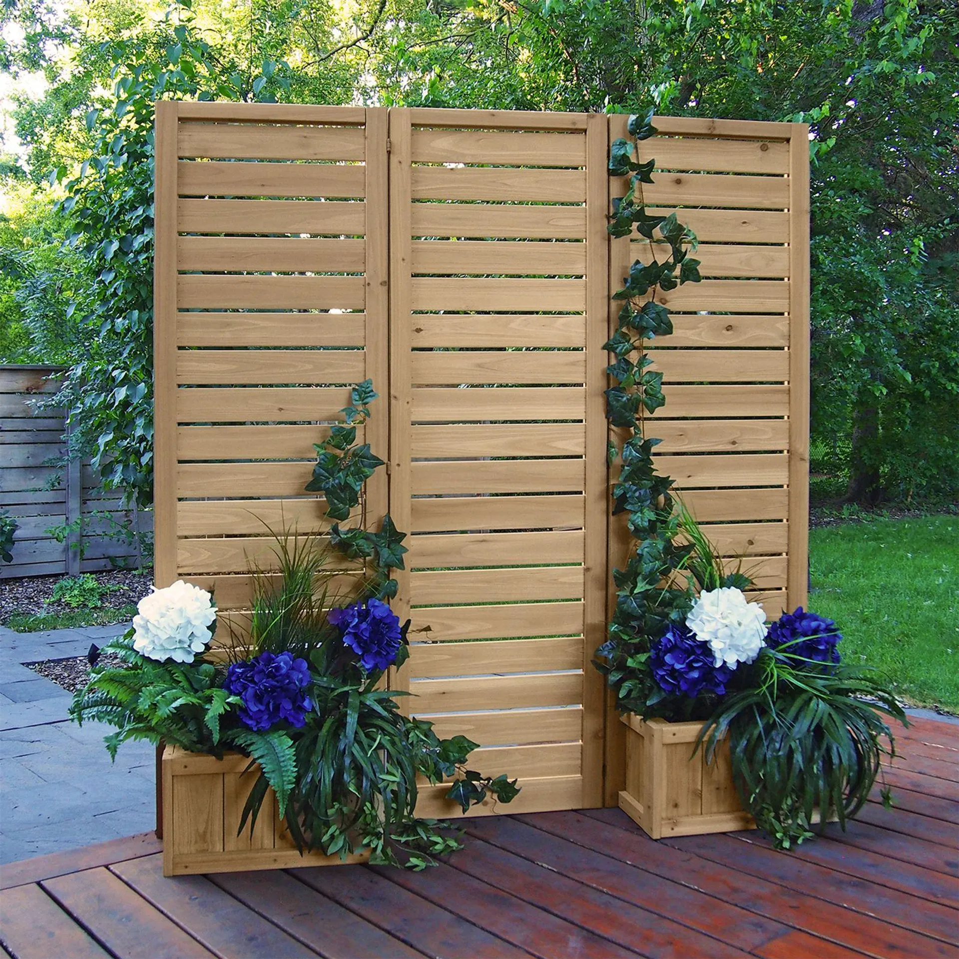 Yardistry Fusion Premium Cedar Privacy Screen with 4 Planters