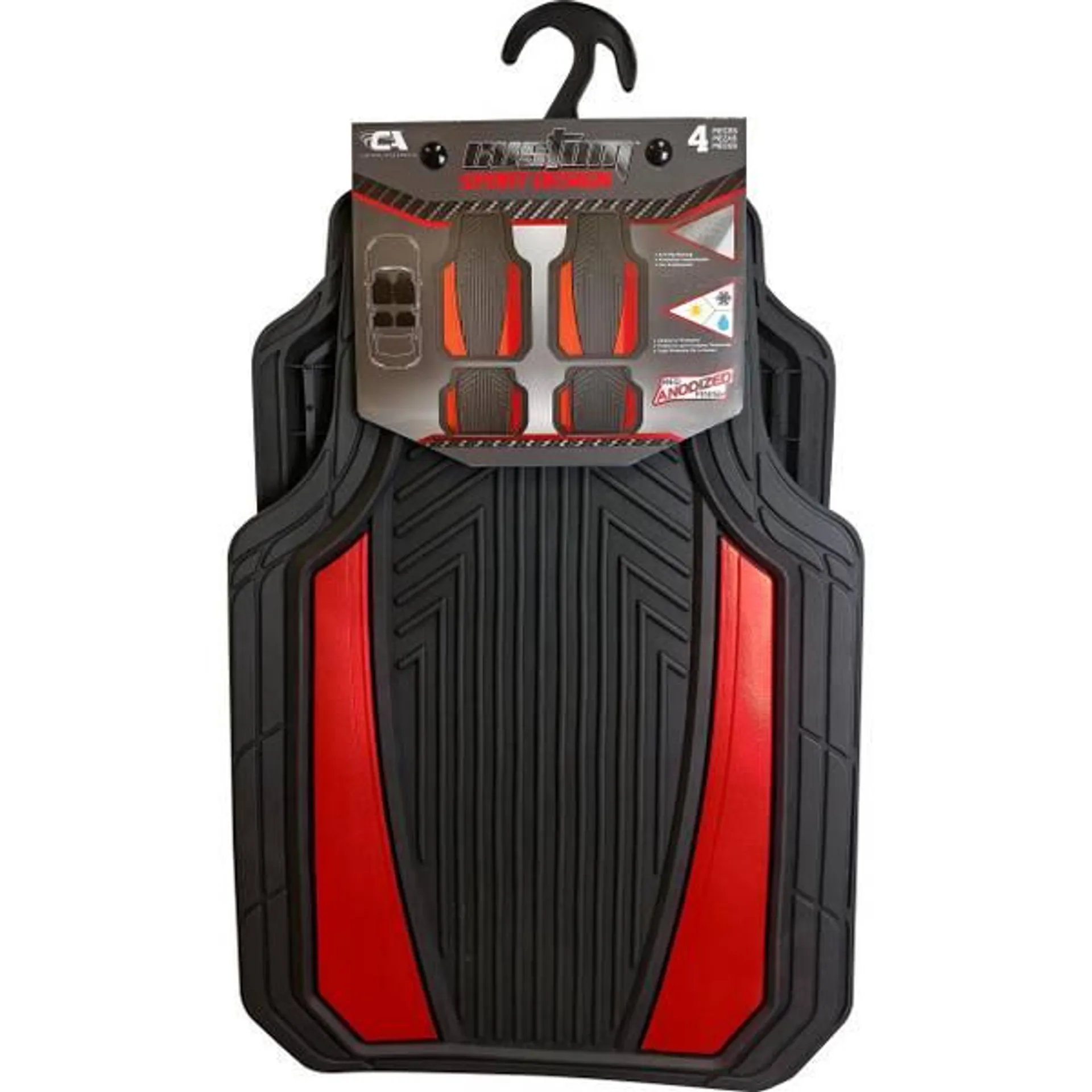 4-Piece Black-Red Anodized Sport Floor Mats