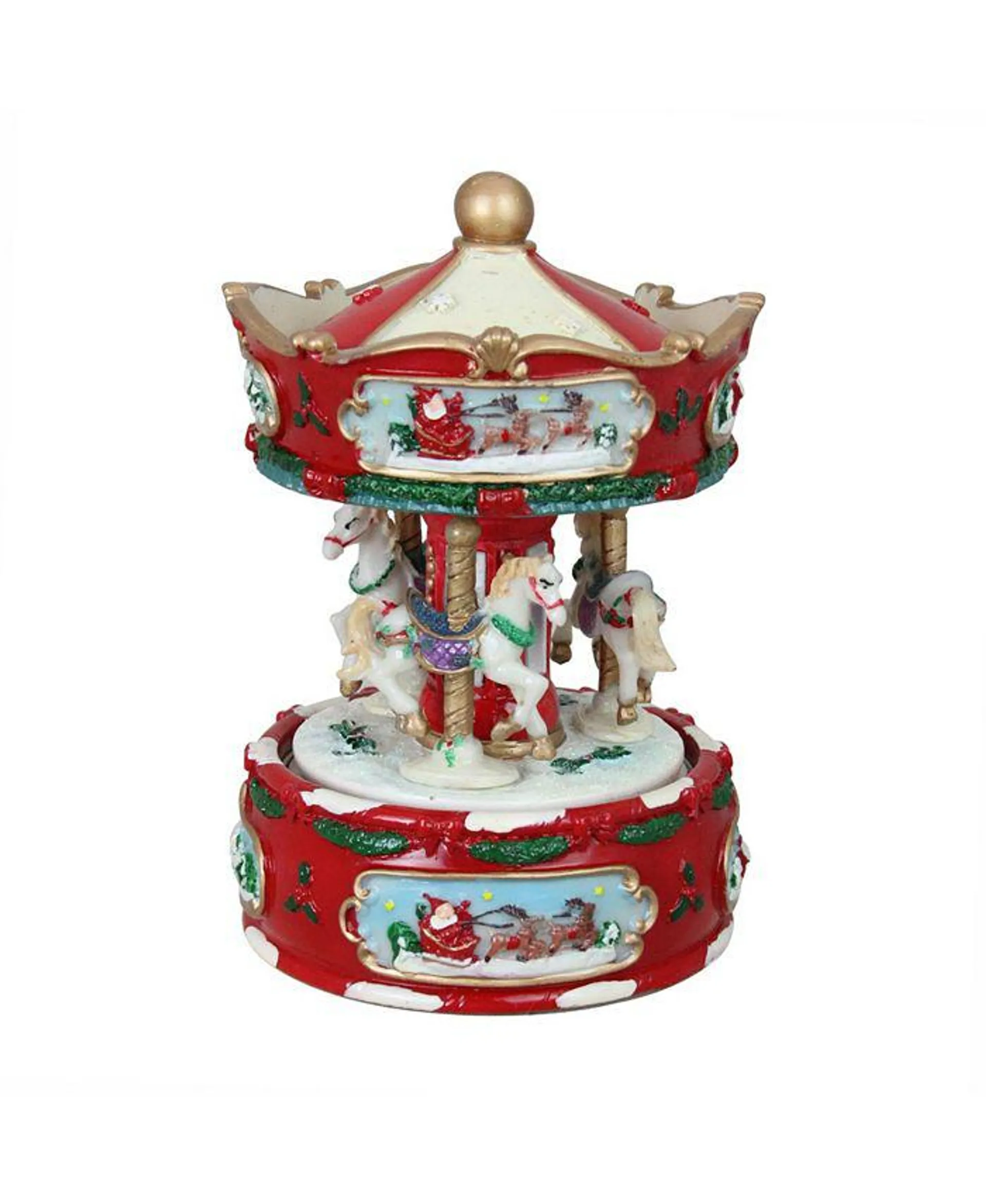 Animated Musical Carousel with Horses Christmas Music Box Table top Decor