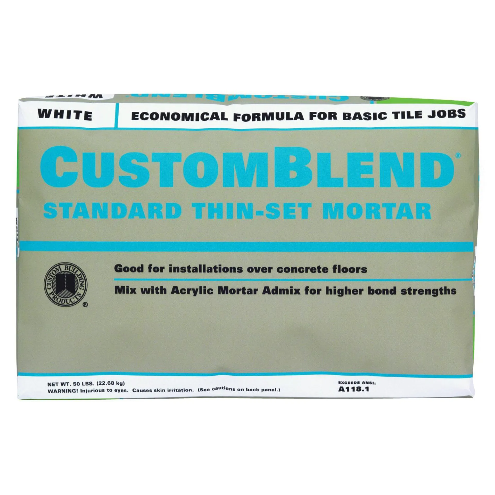 Custom CBTSW50 Thin-Set Mortar, White, Powder, 50 lb Bag, 85 to 95 sq-ft Coverage Area