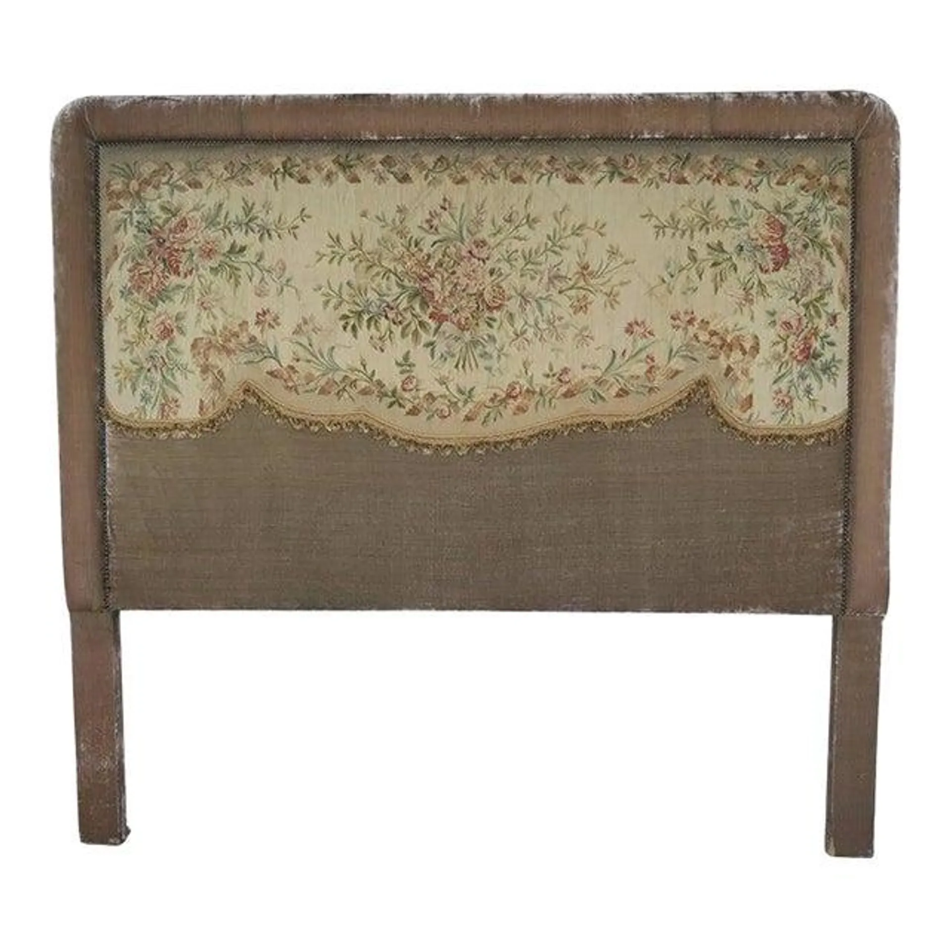 19th Century Aubusson and Rose Velvet Headboard