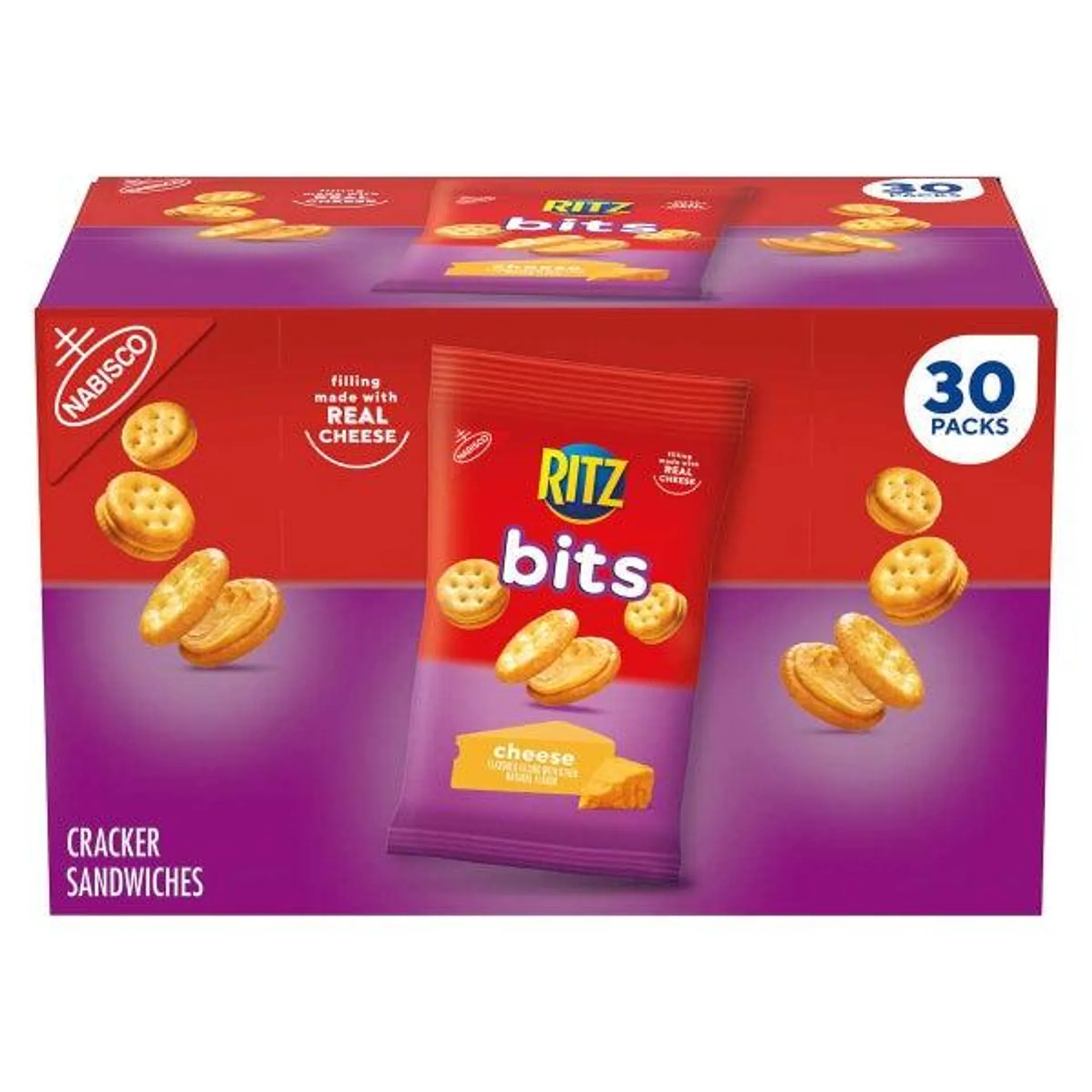 RITZ Bits Cracker Sandwiches, Cheese, 1.5 oz, 30-count