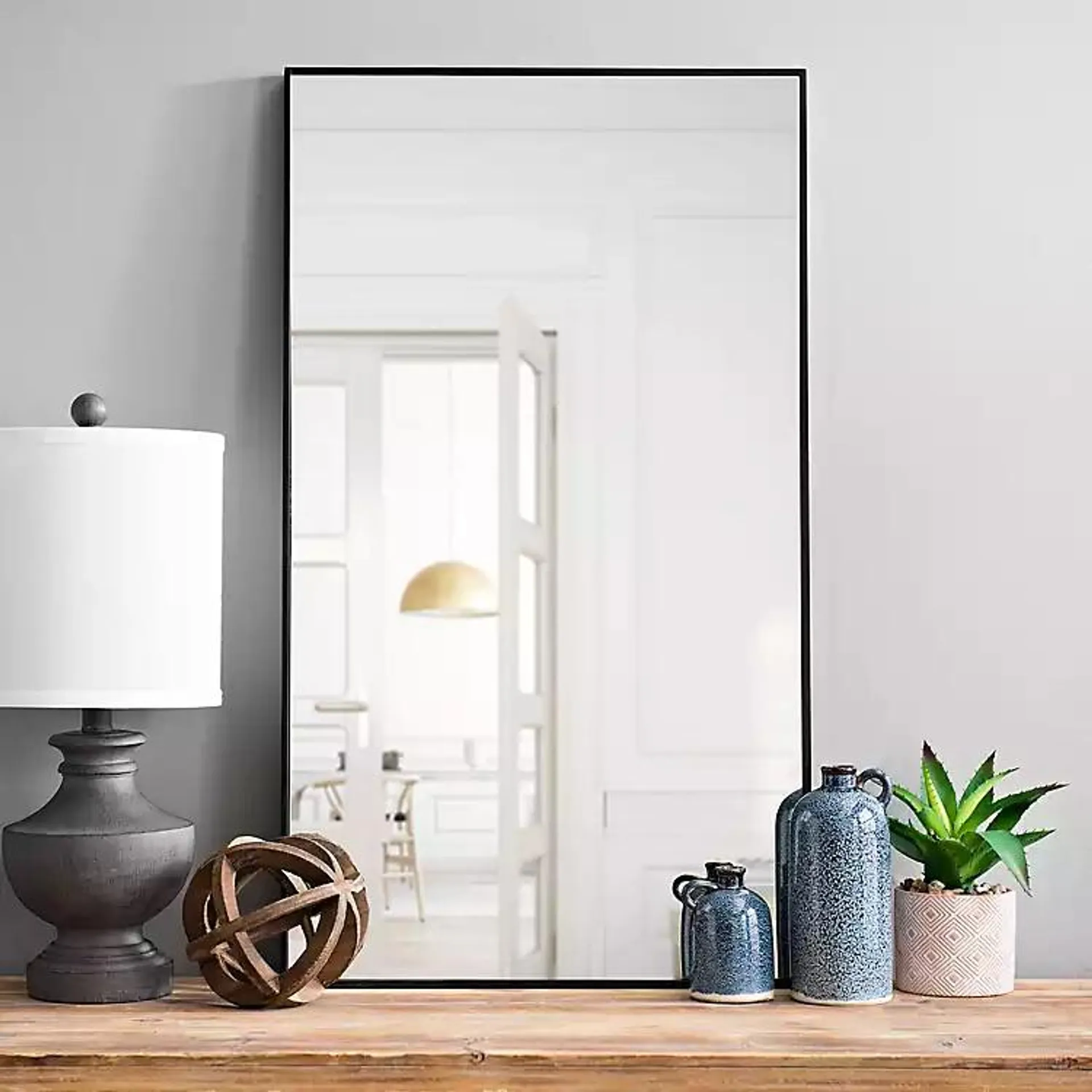 Black Wood Rectangle Framed Wall Mirror