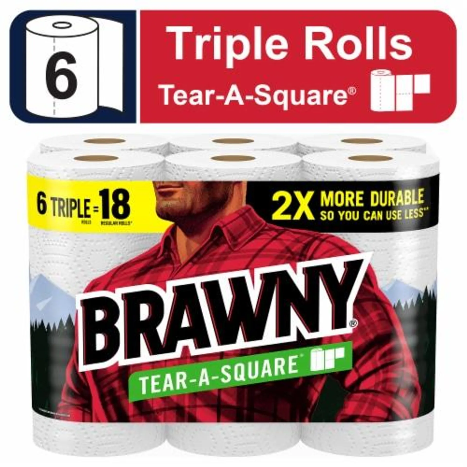 Brawny® Tear-A-Square® 3 Sheet Sizes Paper Towel Triple Rolls