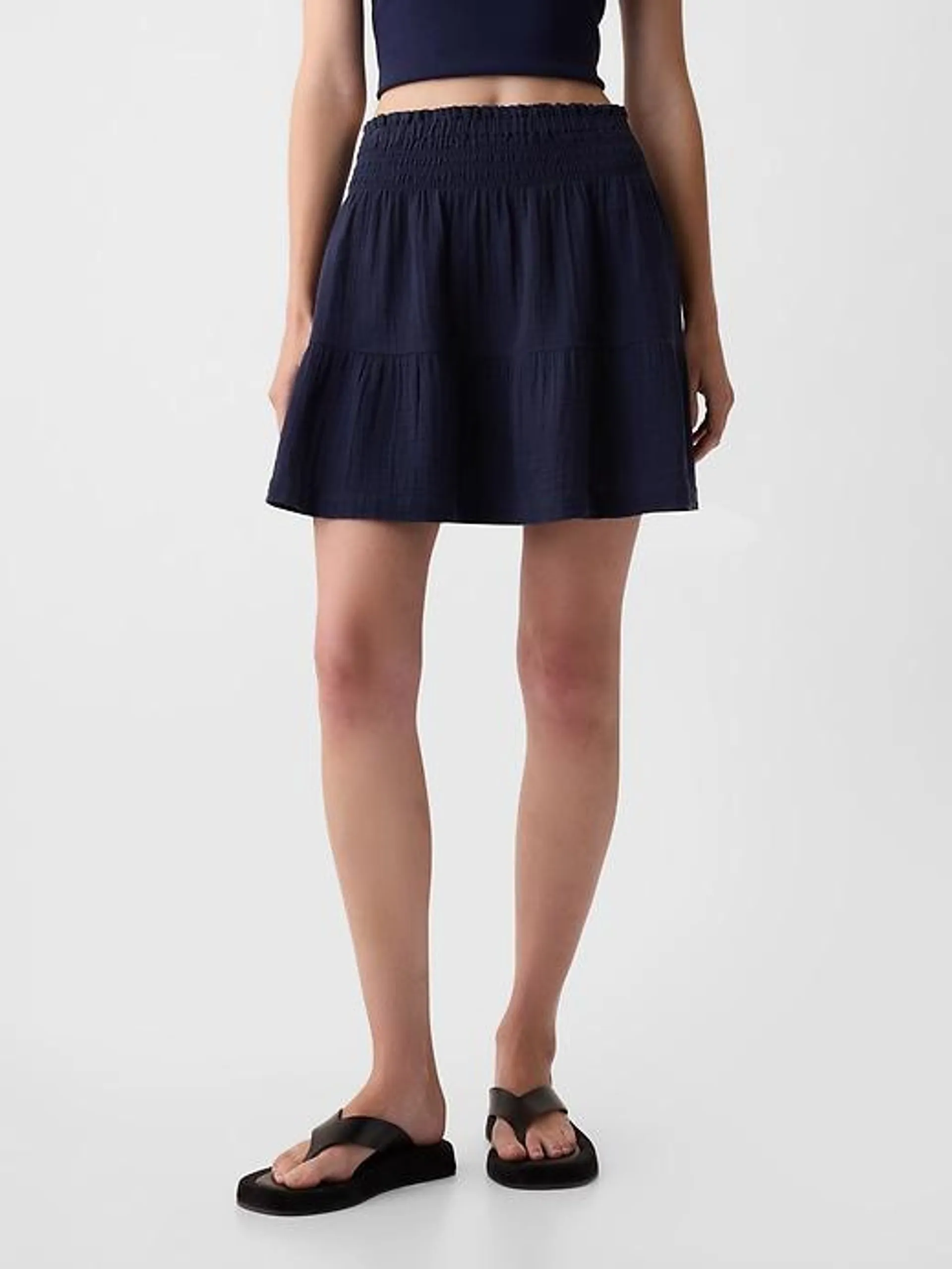 Crinkle Gauze Tiered Mini Skirt