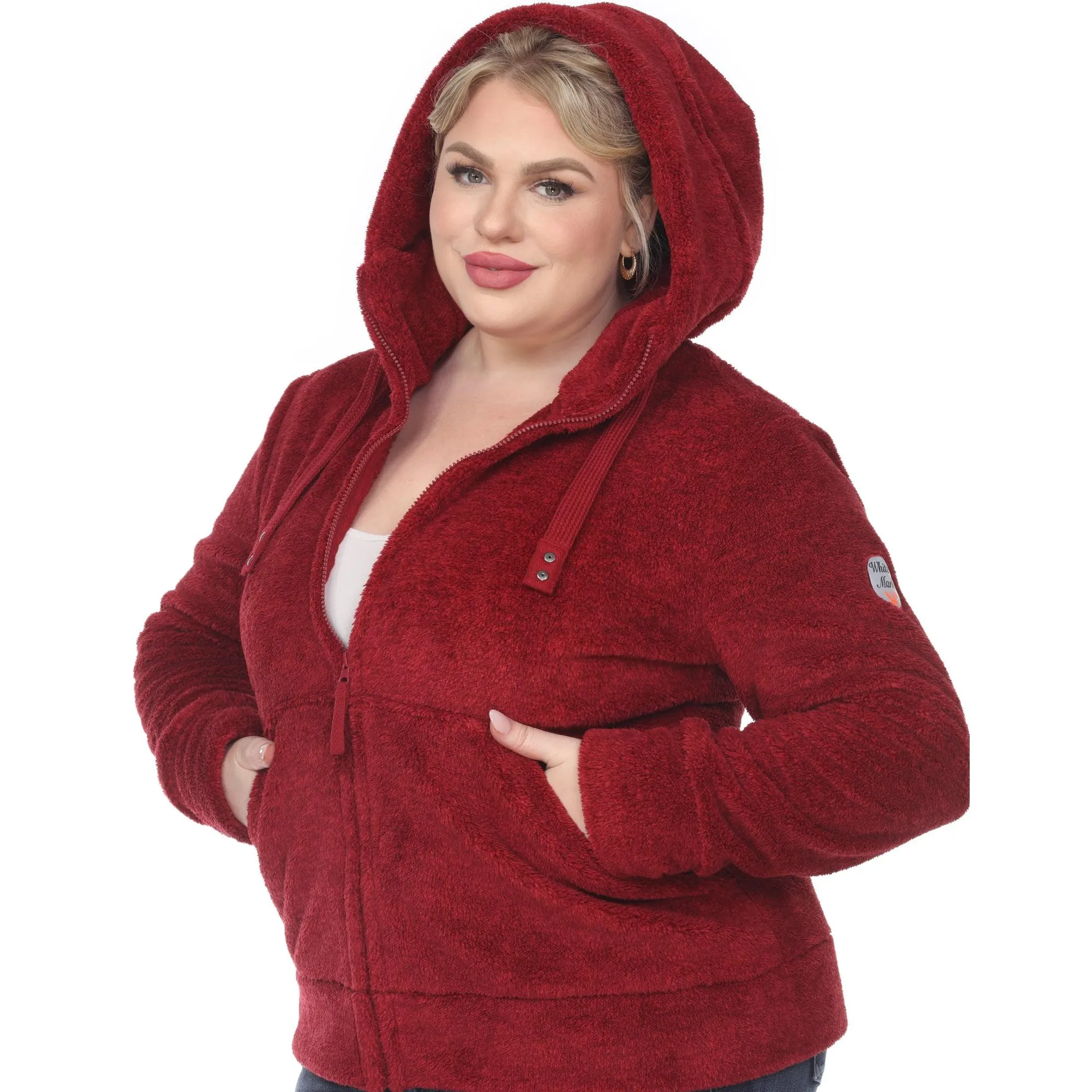 White Mark Women's Hooded Sherpa Jacket - Plus