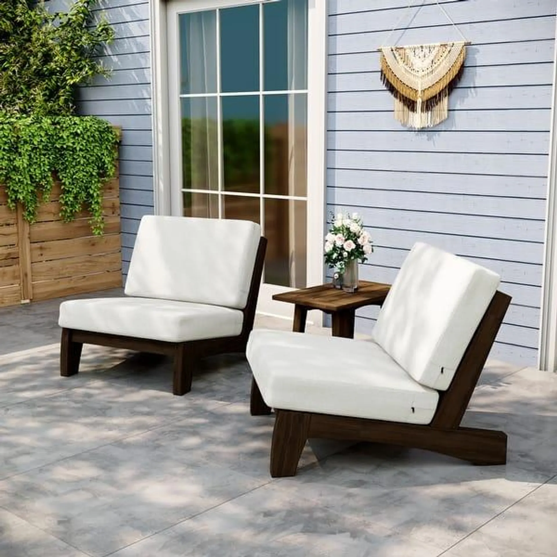 Outdoor Wood Club Chairs Set Loveseat with Cushion