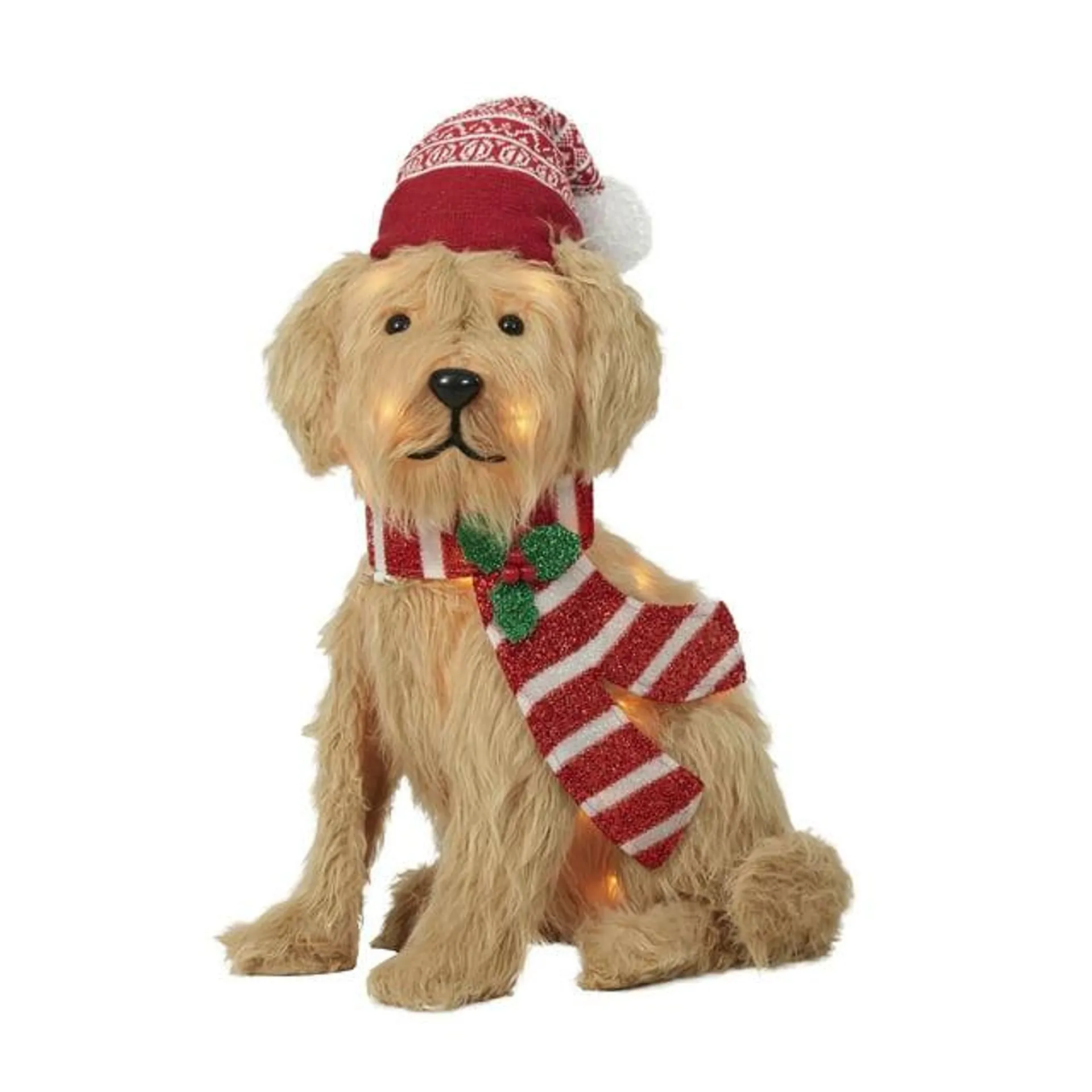 24" Light-up Plush Golden Dog with 35 Clear Incandescent Lights, Holiday Time