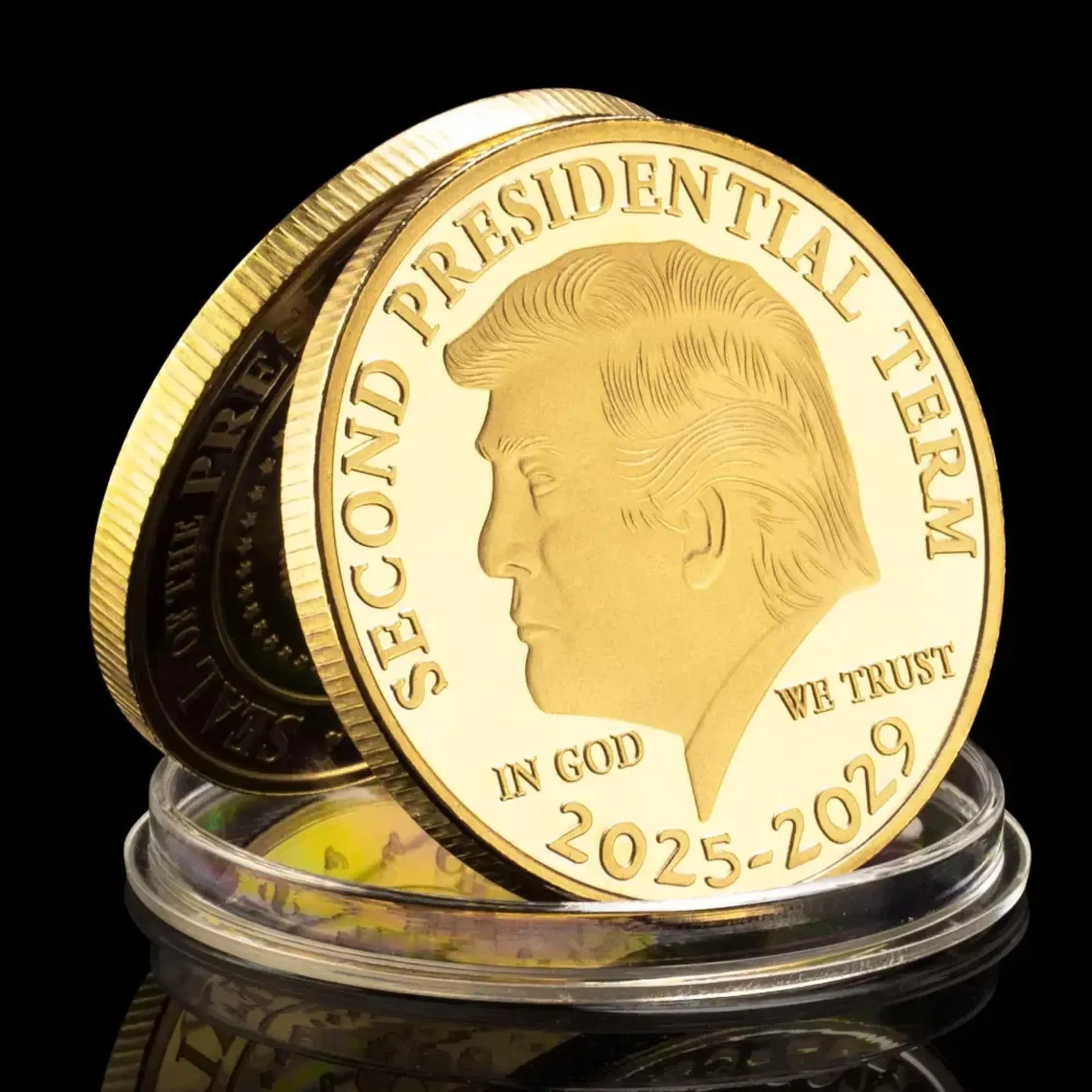 Moneda de oro de Donald Trump Moneda coleccionable bañada en oro y estuche incluidos Moneda conmemorativa del segundo mandato presidencial 2025-2029