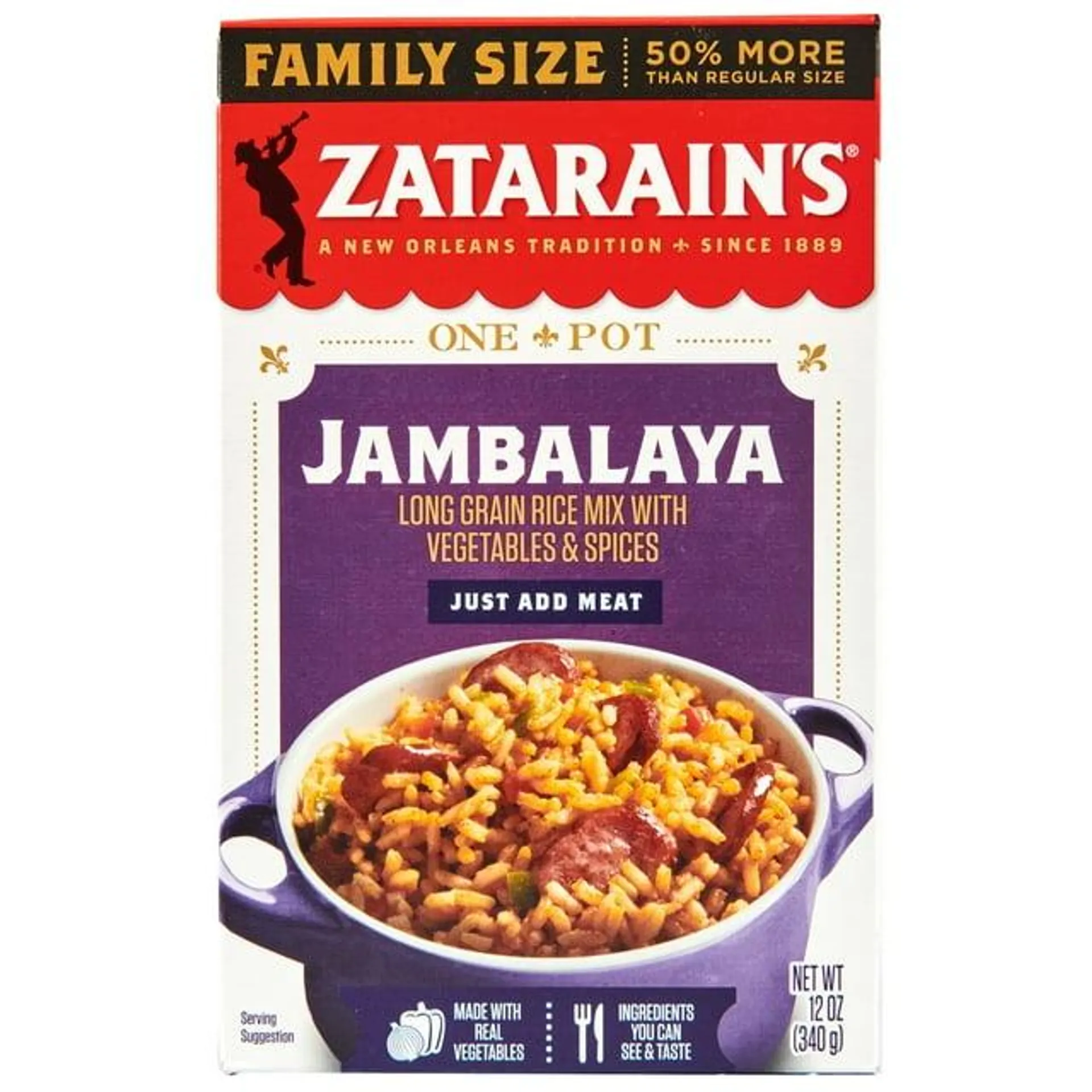 Zatarain's No Artificial Flavors Gluten Free Family Size Jambalaya Rice Dinner Mix, 12 oz Box