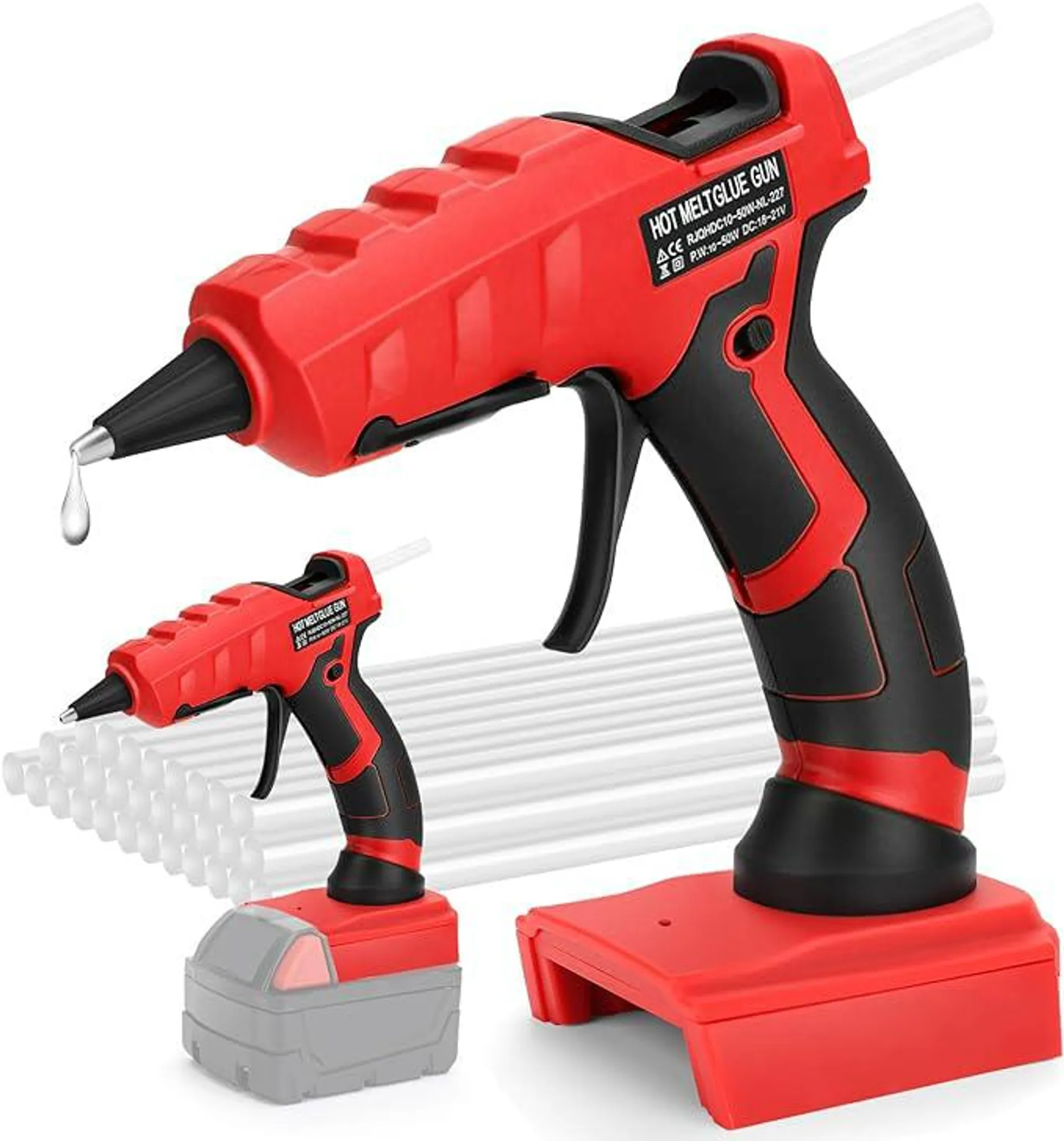 Cordless Hot Glue Gun for Milwaukee 18V M18 Battery, Hot Glue Gun Kit for Milwaukee Tools in Crafting, Wood, PVC, Glass, Home Repair with 30 Pcs 0.27 * 5.9 inch Hot Glue Sticks (Battery Not Included)