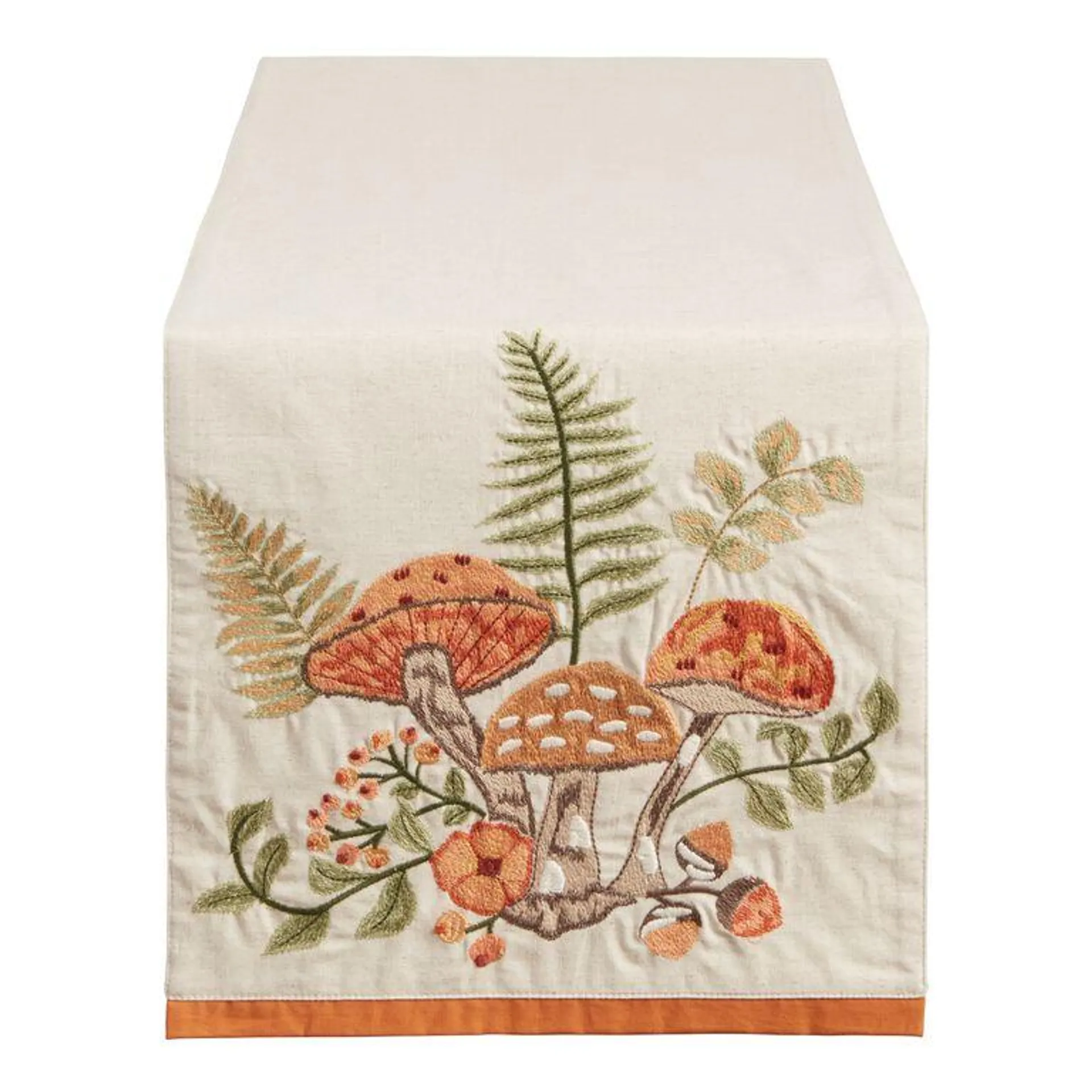 Embroidered Wildflower and Mushroom Table Runner