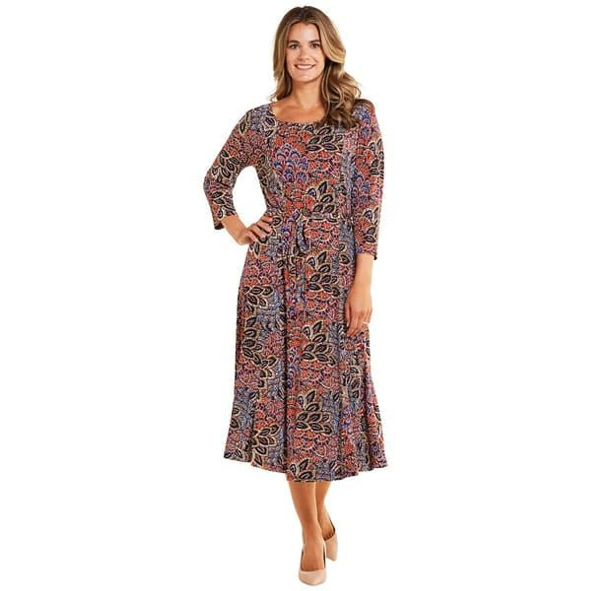 Womens Nina Leonard Long Sleeve Suzani Midi Dress