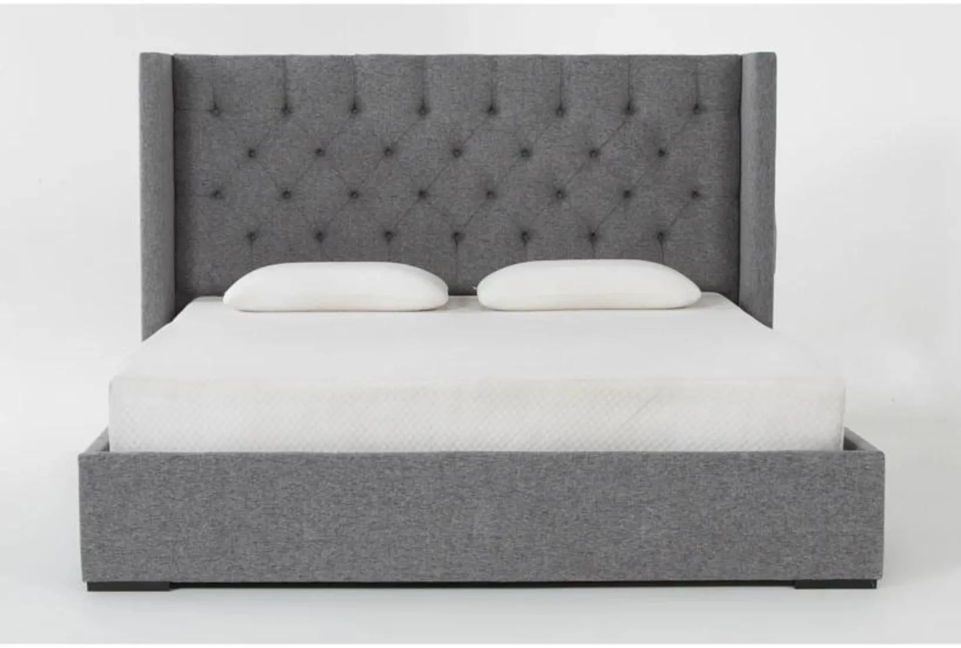 Vera Dream Graphite Diamond Tufted 52" High Queen Upholstered Wingback Shelter Platform Bed