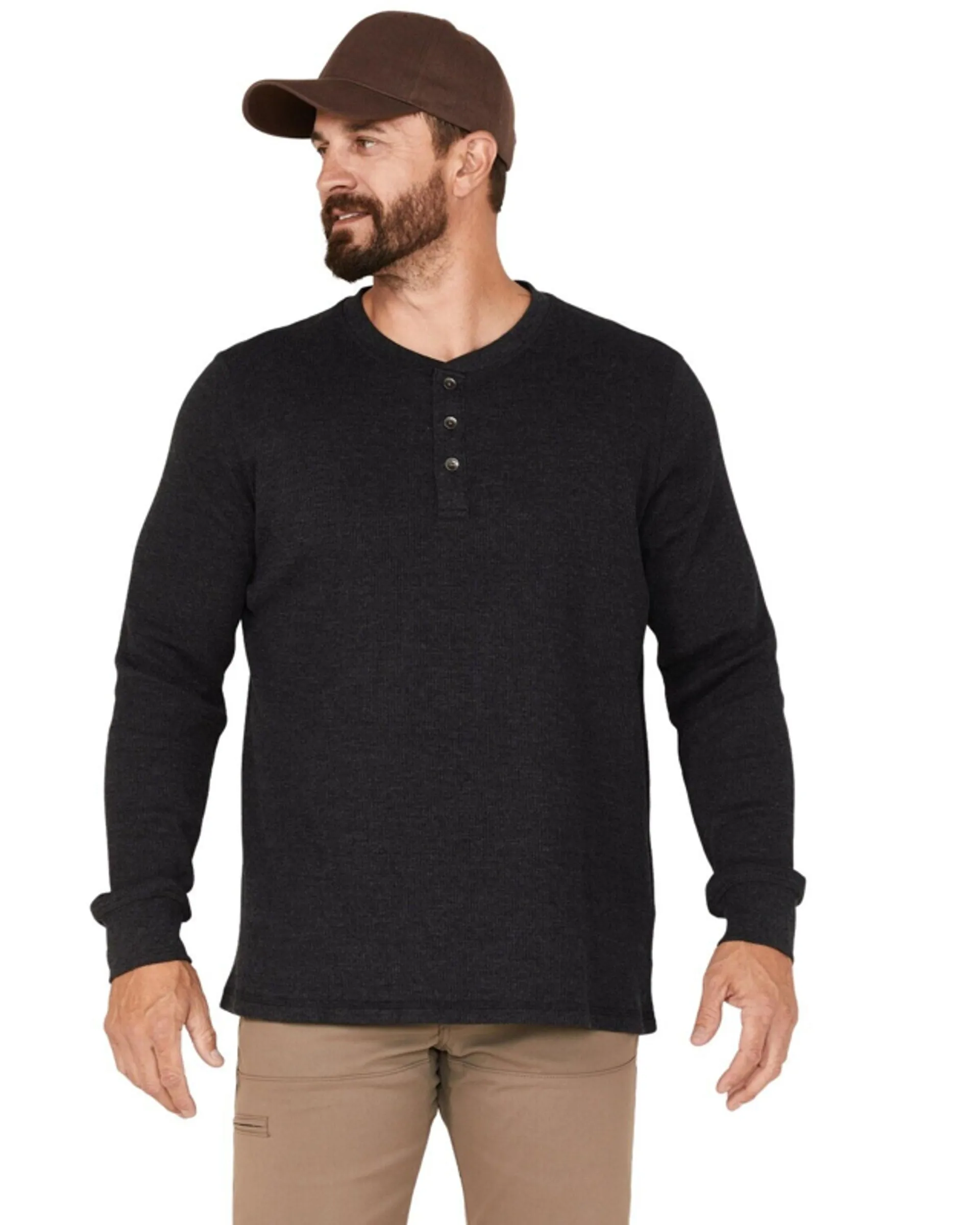 North River Men's Charcoal Waffle Long Sleeve Henley Shirt