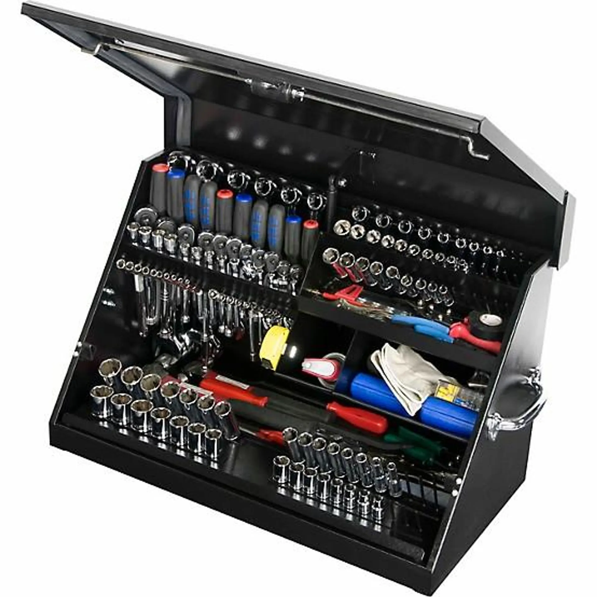 15-1/4 in. x 30-3/4 in. x 18-1/4 in. Portable Steel Toolbox, Black, 66.14 lb., 500 lb. Capacity