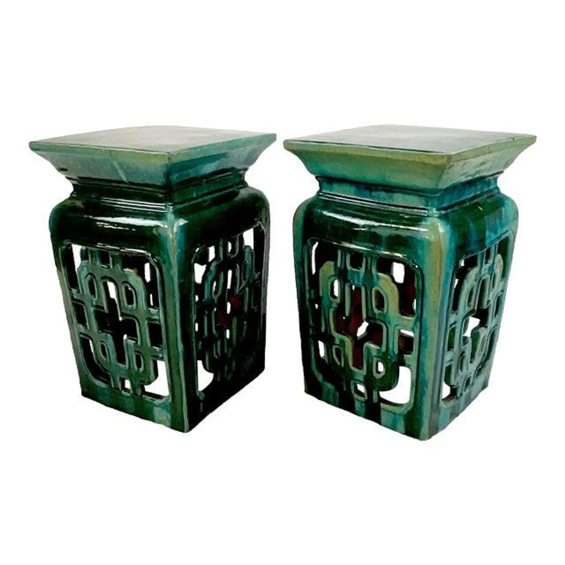 18th Century Qing Empire Majolica Chinoiserie Ironstone Garden Stools- a Pair