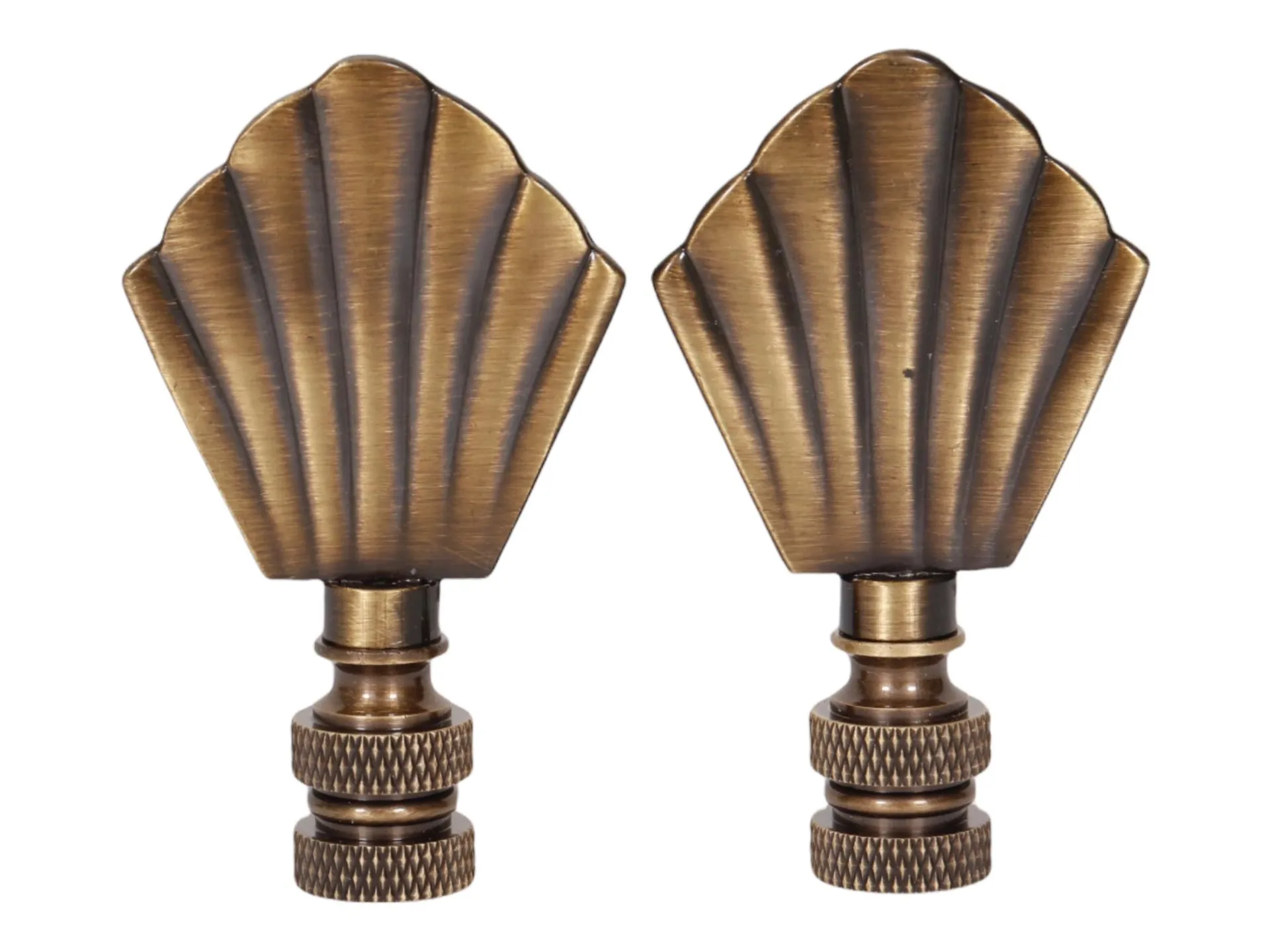 Scallop Shell Brass Lamp Finials - Pair