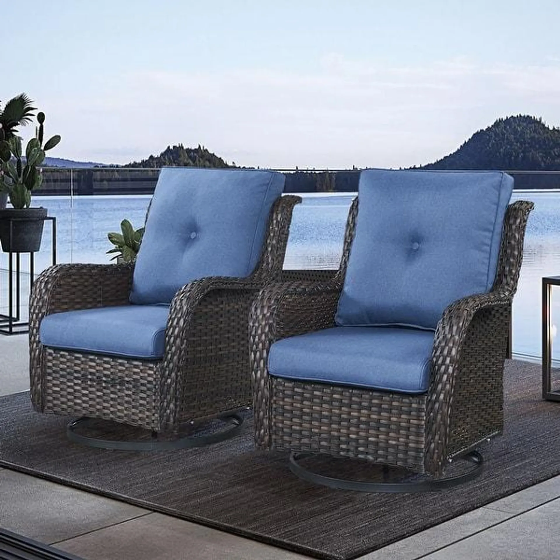 Outdoor Wicker Rocking Lounge Chairs with Swivel Base (Set of 2)