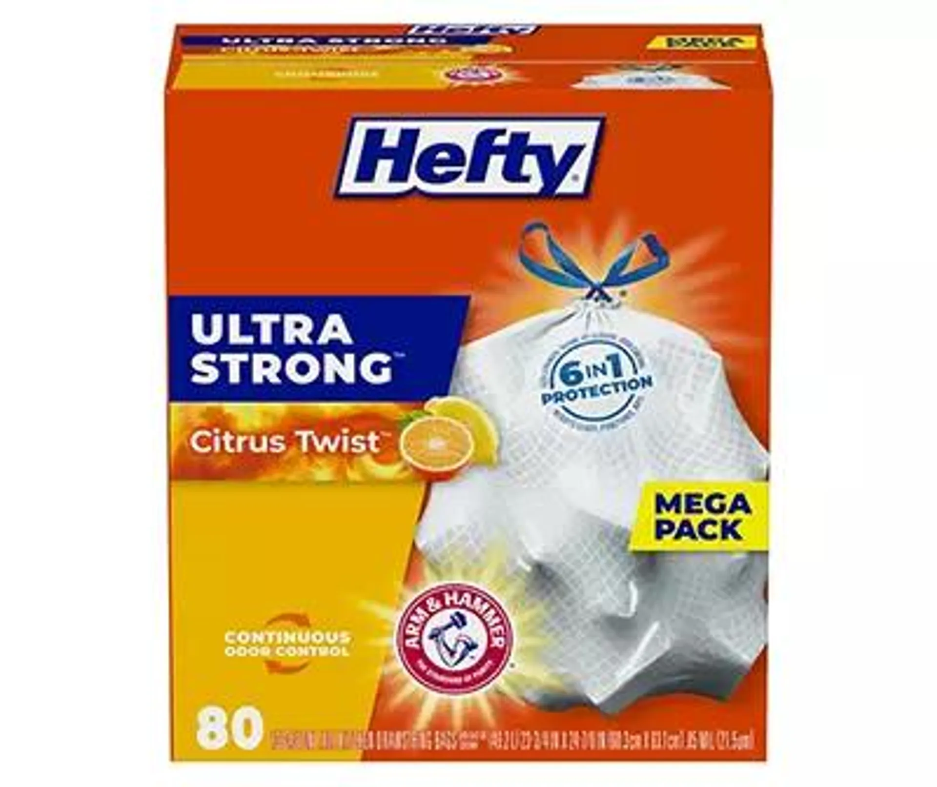 Hefty Ultra Strong 13 Gallon Drawstring Citrus Twist Tall Kitchen Bags Mega Pack 80 ea