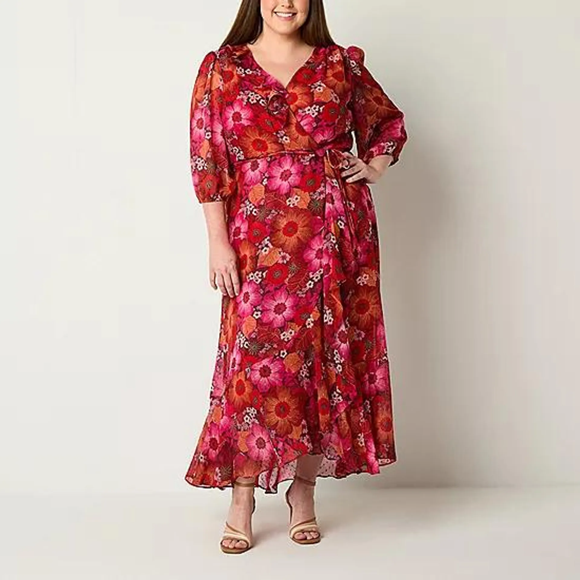 new! Danny & Nicole Plus 3/4 Sleeve Floral Maxi Dress