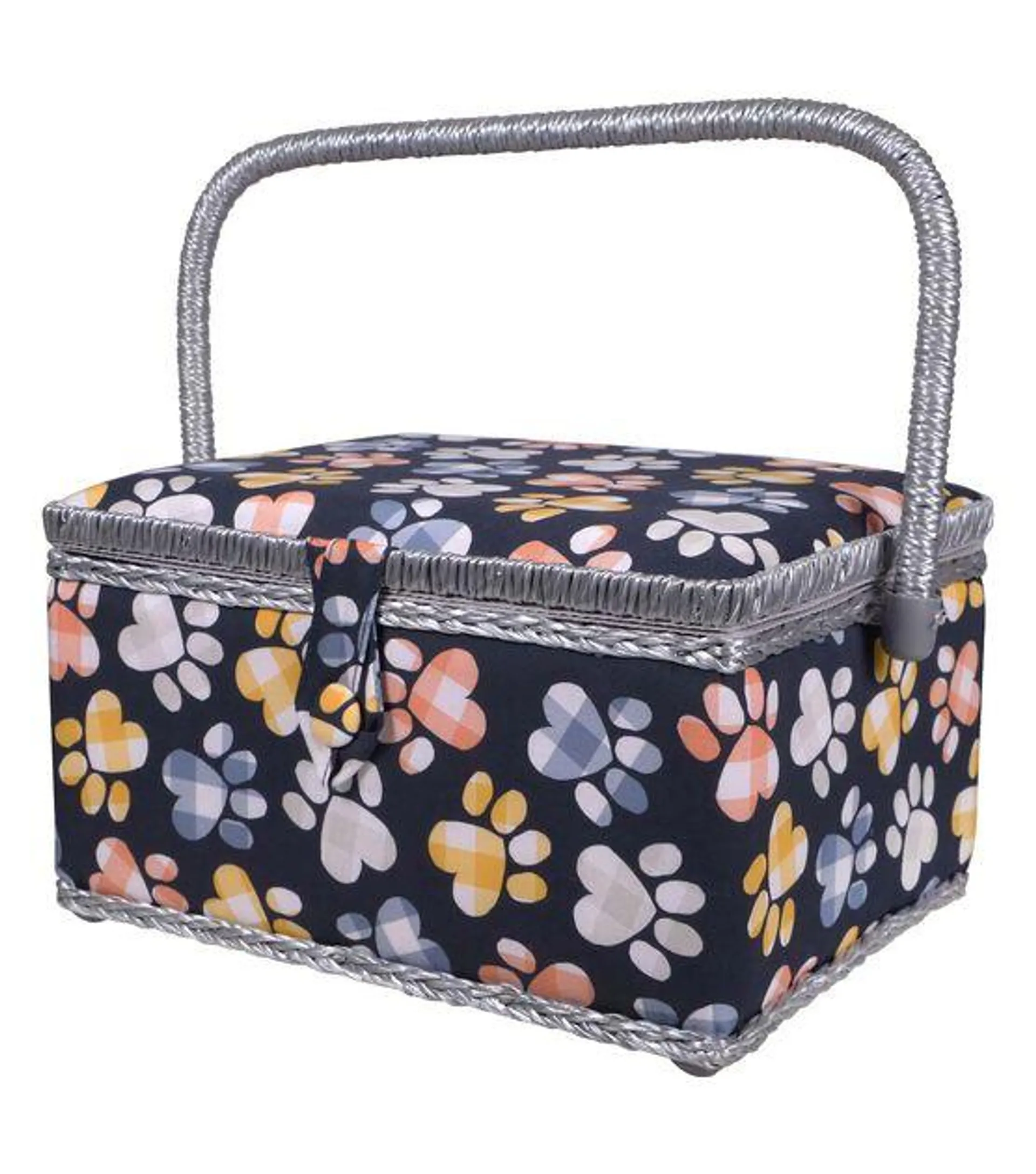 SINGER 10" x 7.5" Paw Prints on Navy Sewing Basket