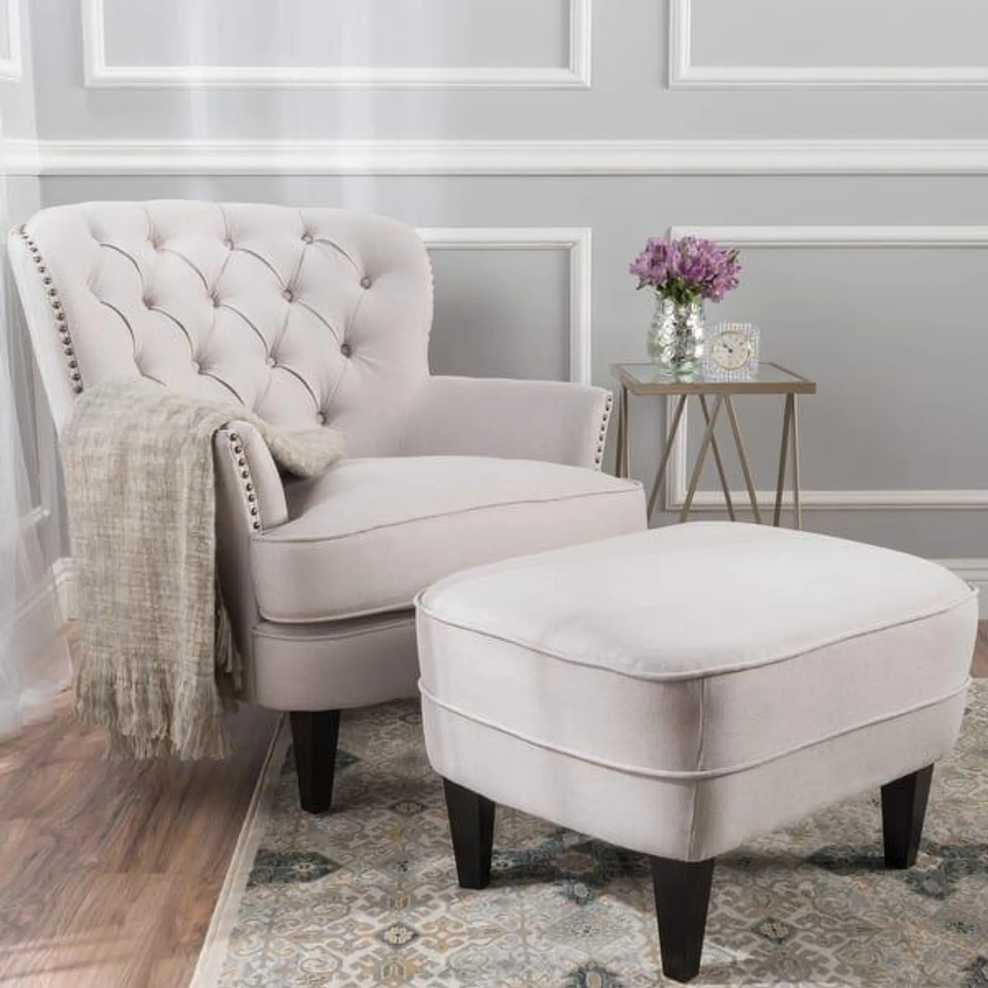 Tafton Tufted Club Chair with Ottoman by Christopher Knight Home