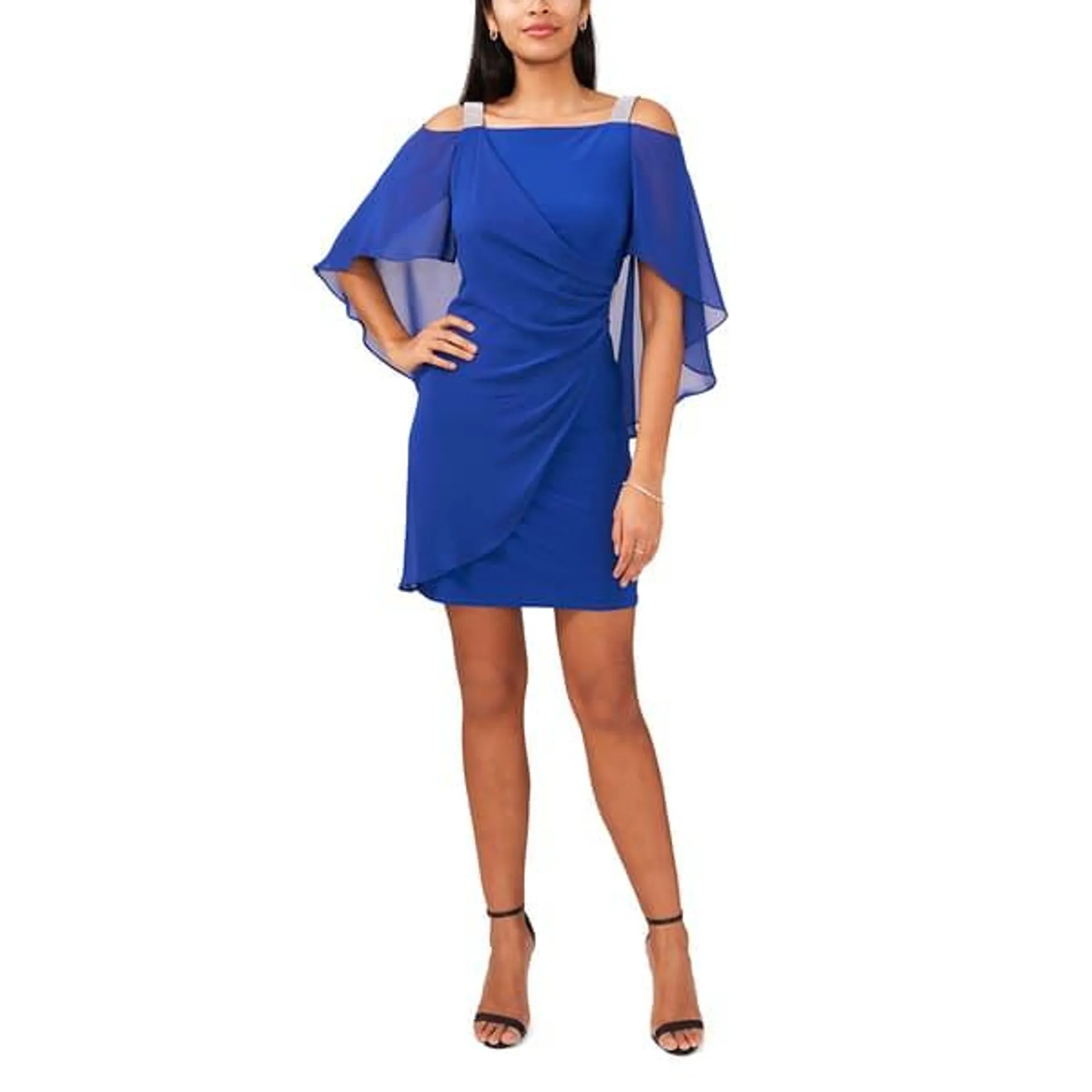 Petite MSK Capelet Overlay Side Drape A-Line Dress