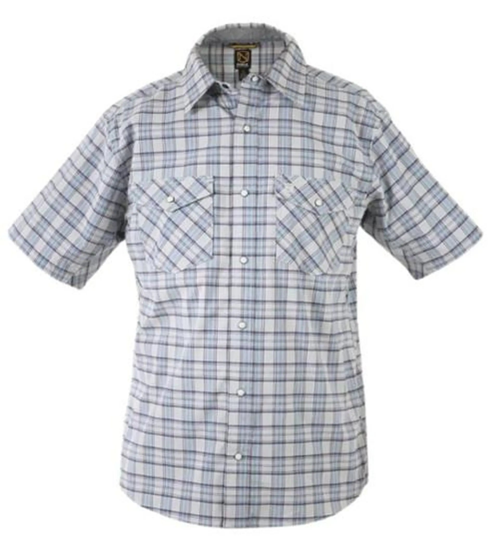 Noble Outfitters Men's Blue Plaid FullFlexx Short Sleeve Snap Front Shirt