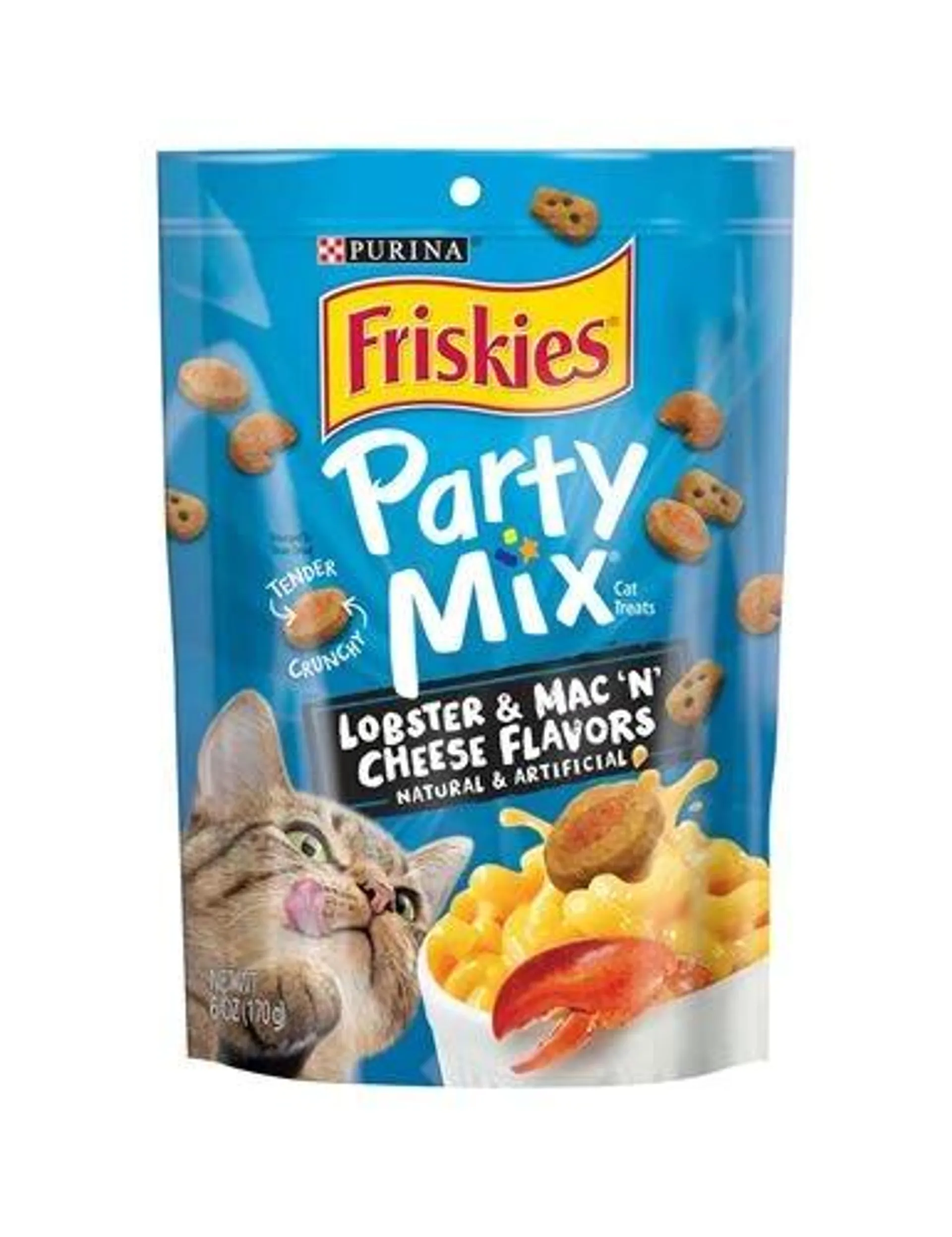 Purina Friskies Cat Treats, Party Mix Lobster & Mac 'N' Cheese Flavors - 6 Ounce Pouch