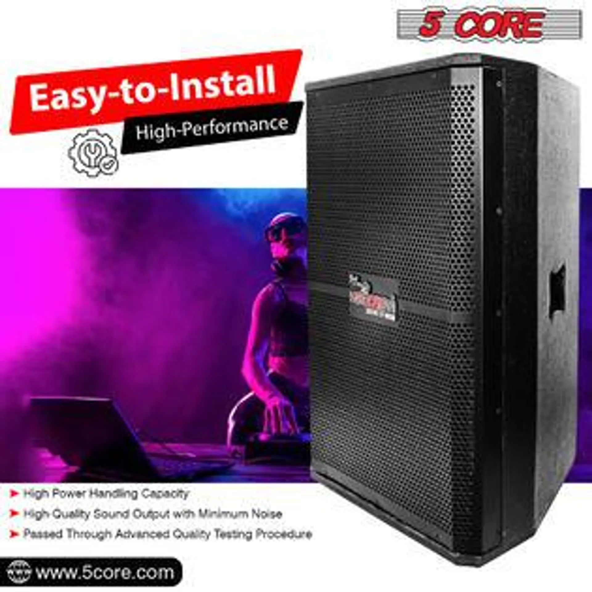 5 Core 15" Outdoor Speaker System Pro Pa Party DJ Speaker, 2 Way 8 Ohm Stereo Speakers 200W 12x1 200DX CRPT 2PCS