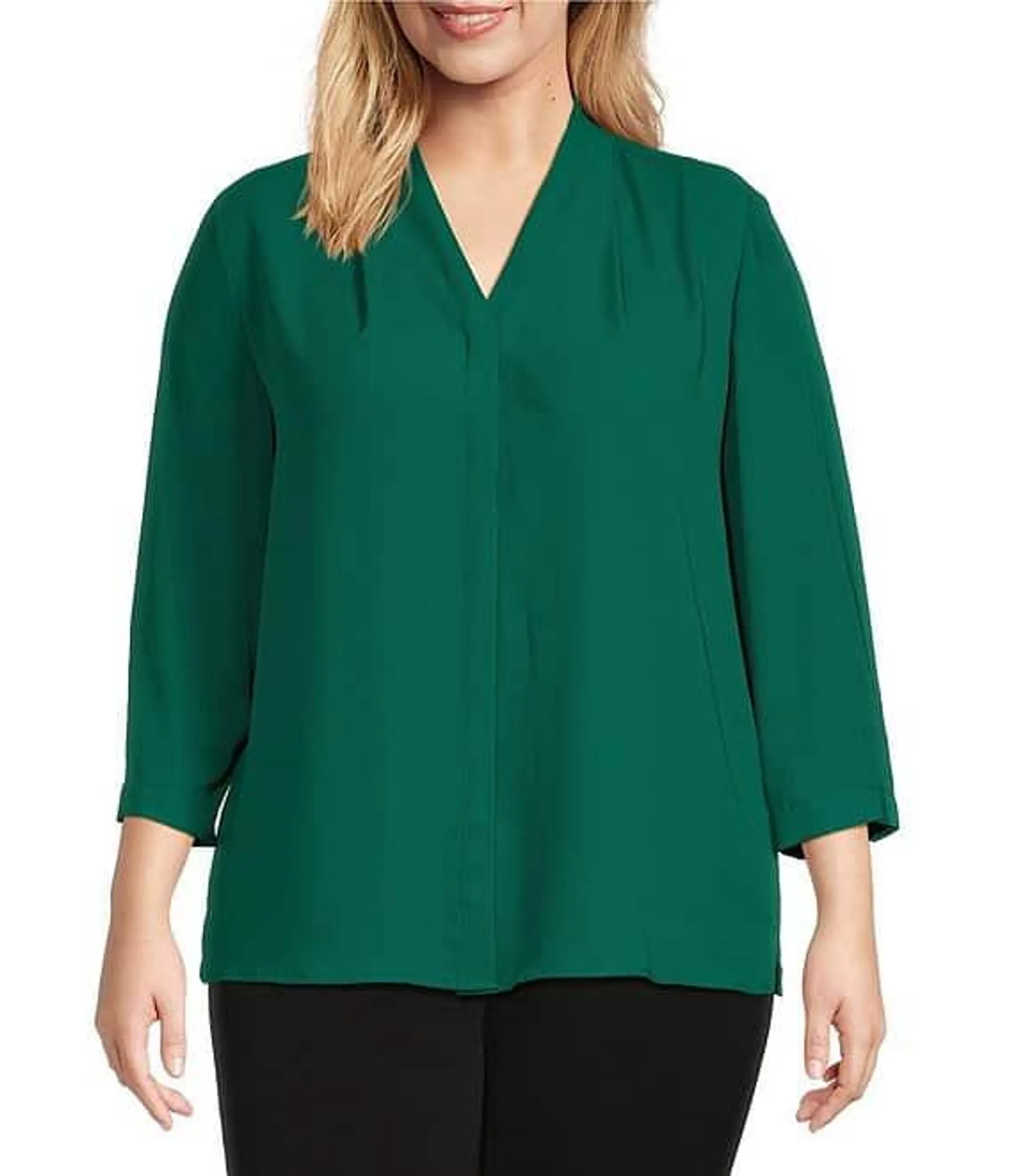 Plus Size Caroline Signature V-Neck 3/4 Sleeve Button Front Top