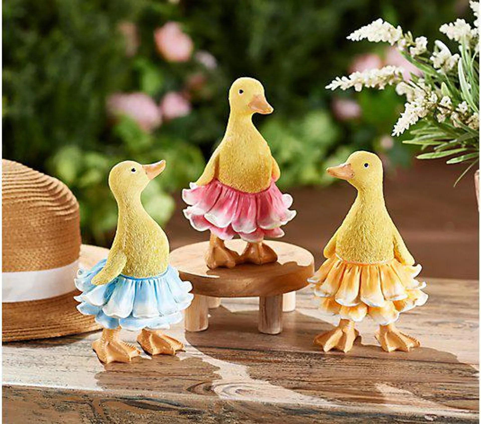 Plow & Hearth Set of 3 Indoor/Outdoor Ducklings in Petal Skirts
