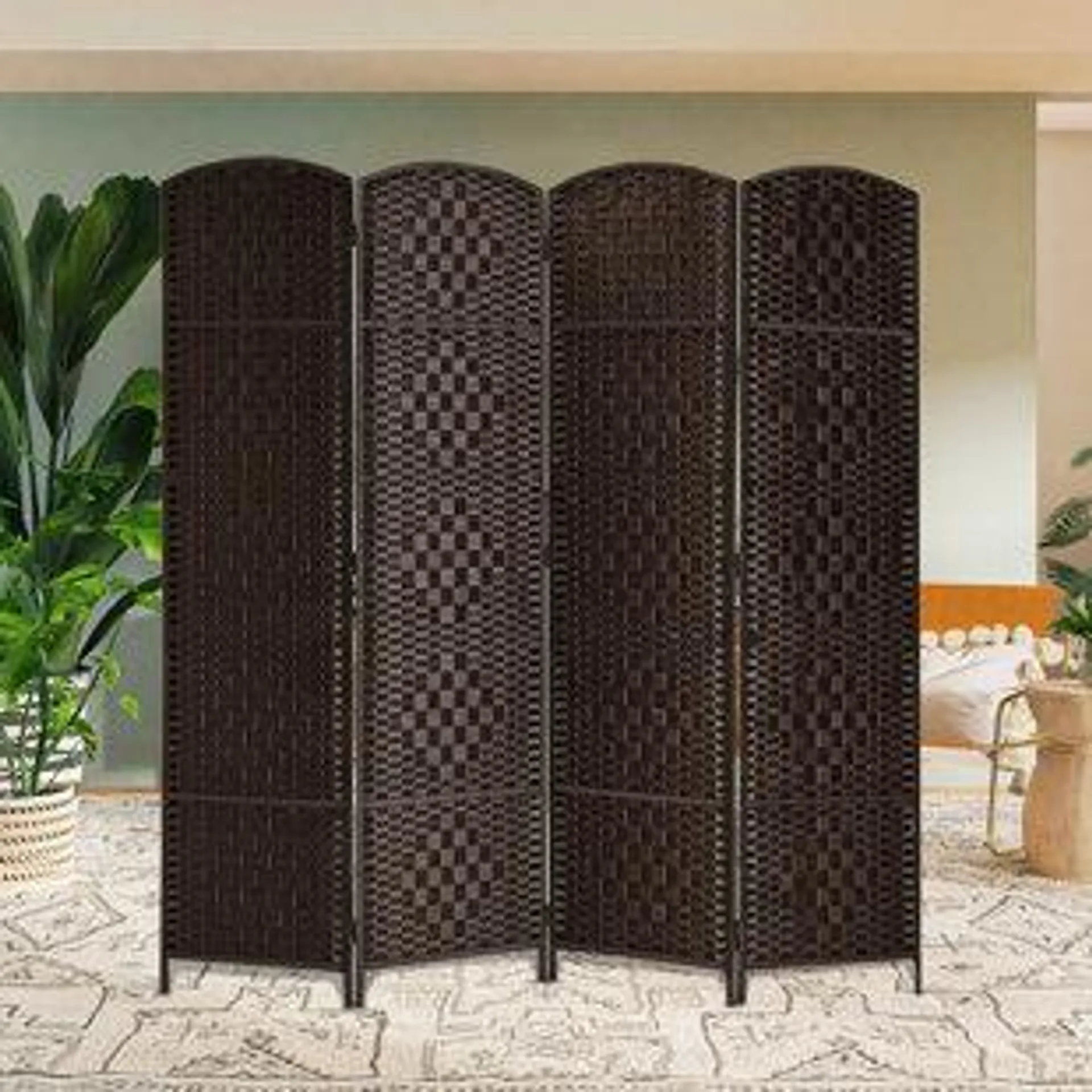 Elmina 6 Ft Folding Room Divider Privacy Screen Home Decor Diamond Weave Fiber Double Hinges