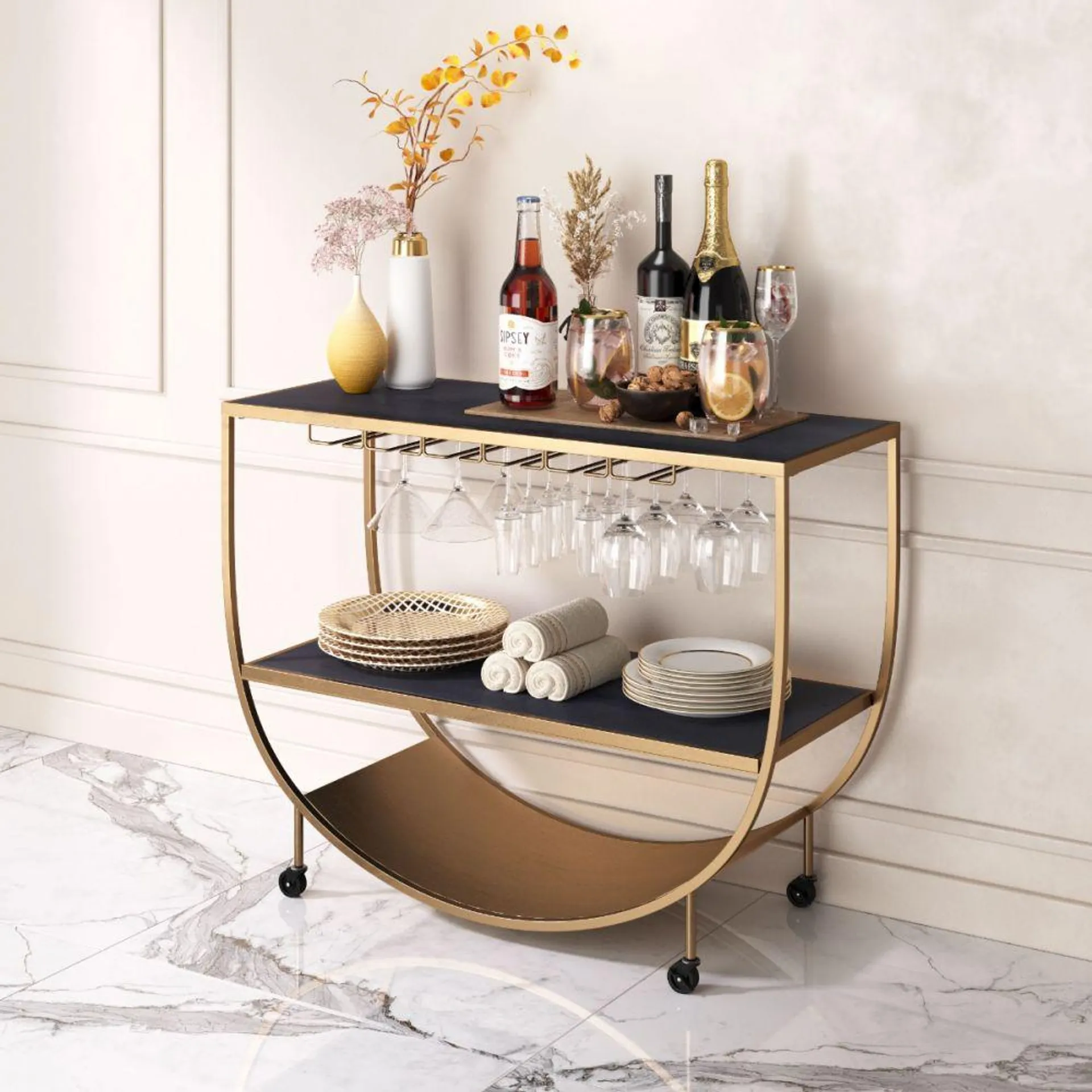 Bechet Bar Cart Brass & Black