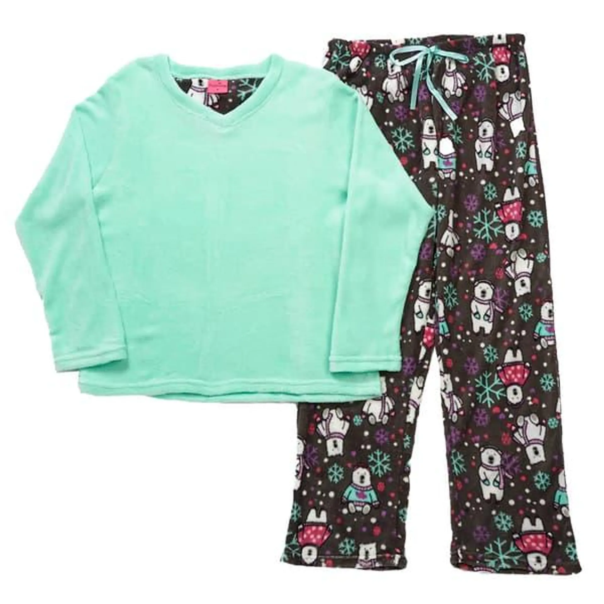 Womens Pink Laundry Folded Polar Bears Plush Pajama Set - Aqua