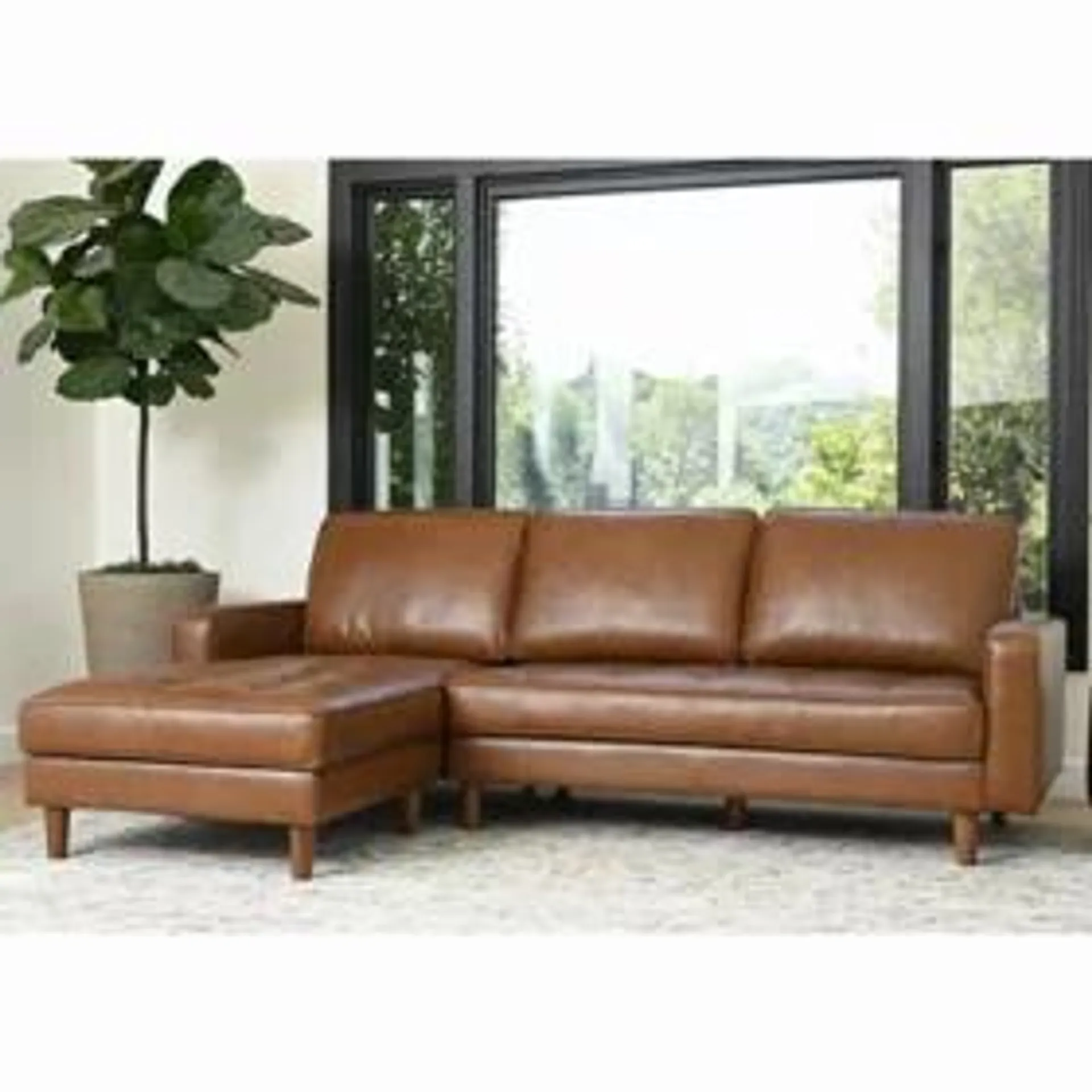 Jasper Mid-Century Top-Grain Leather Sectional, Camel