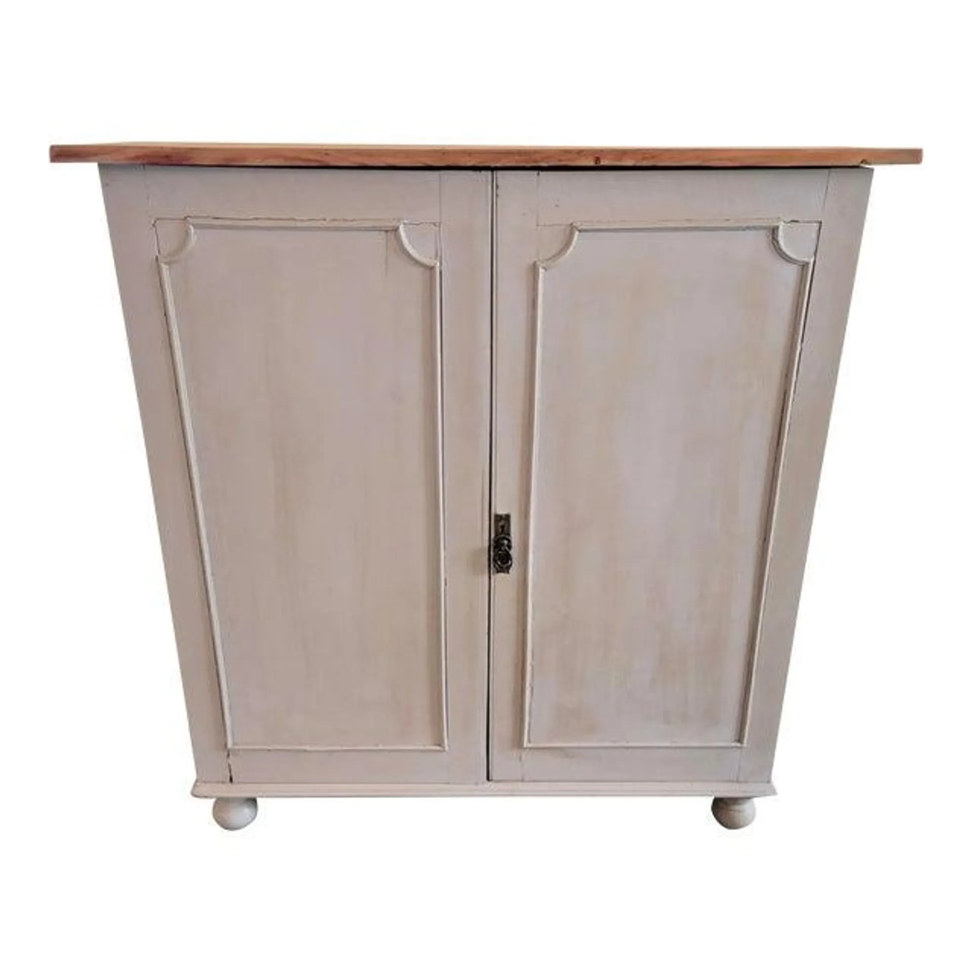 Antique Painted 2 Door Cupboard With Natural Pine Top and Original Key From England - Circa 1890