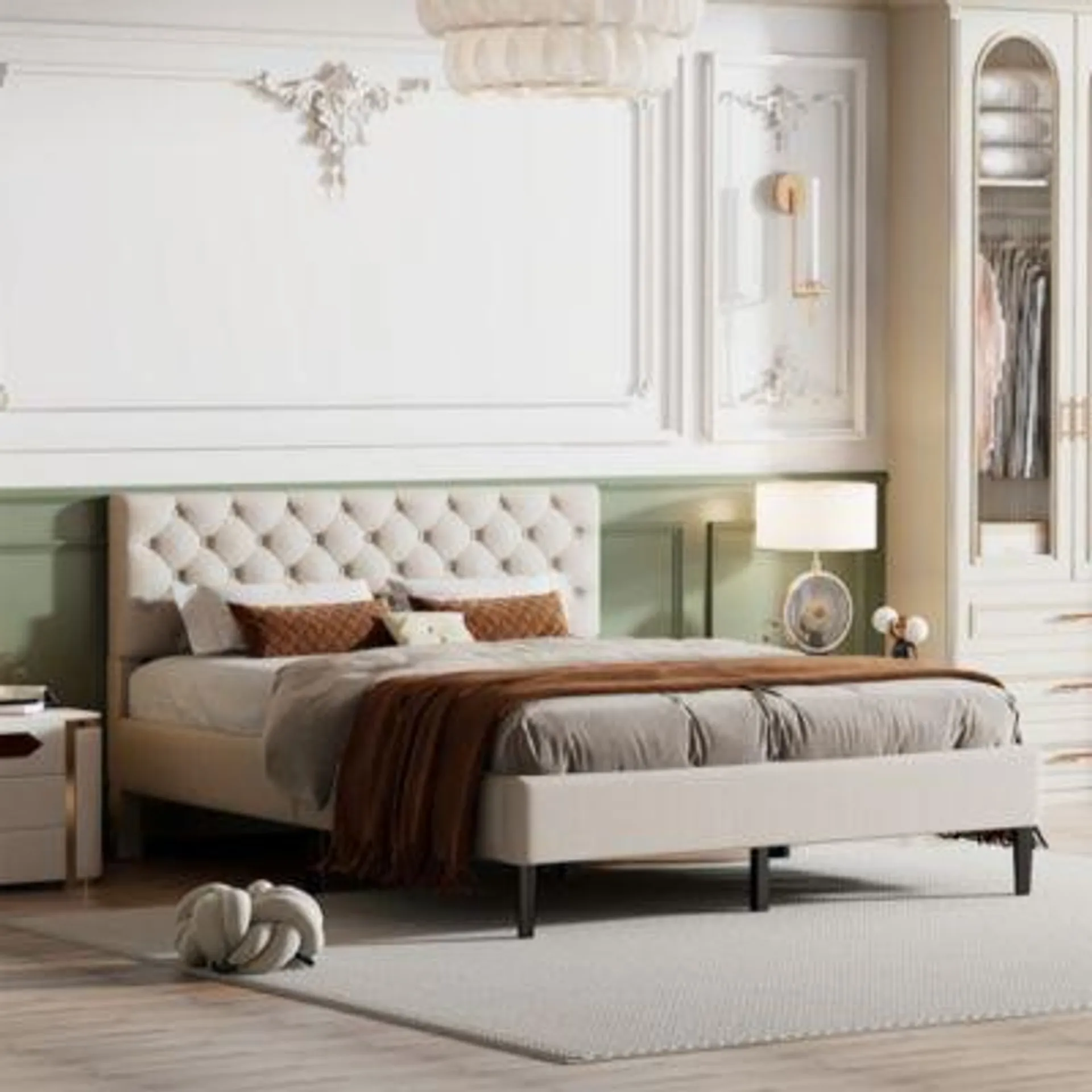 Streamdale Furniture Upholstered Linen Platform Bed, Queen Size