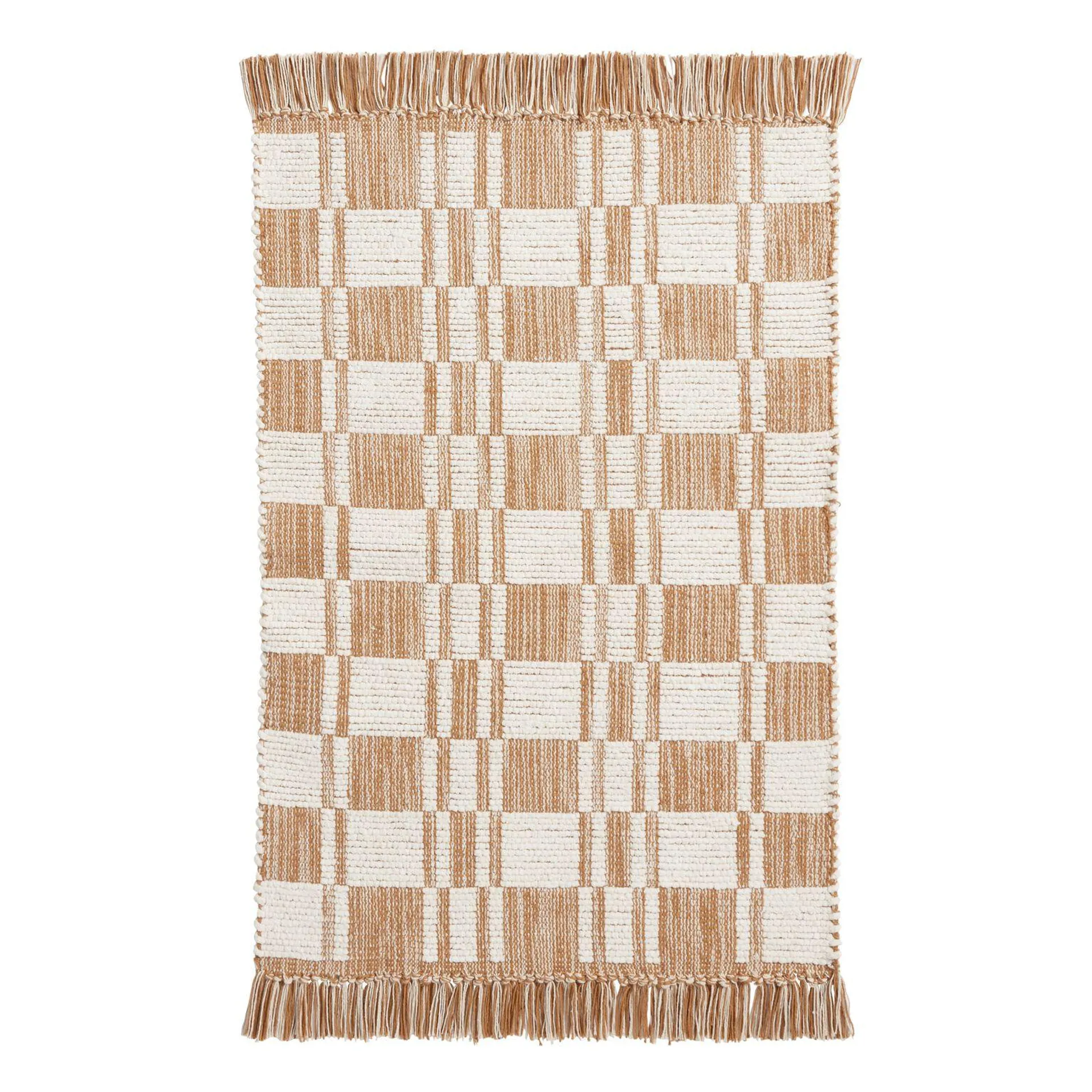 Checkerboard Stripe Woven Cotton Area Rug