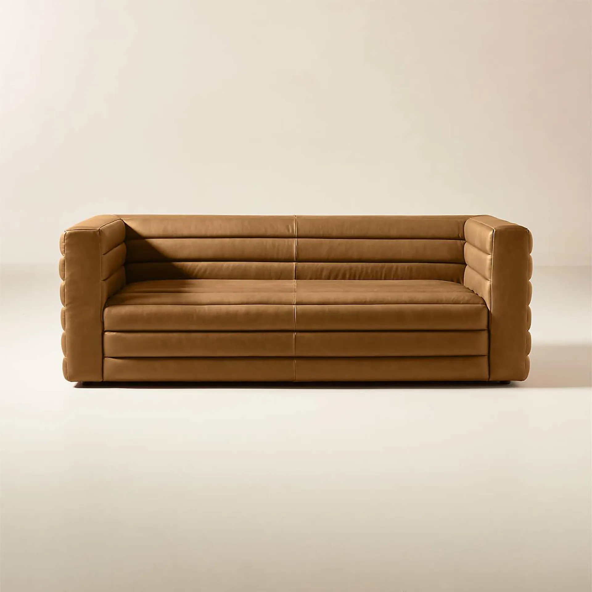 Strato 80" Channeled Brown Leather Sofa