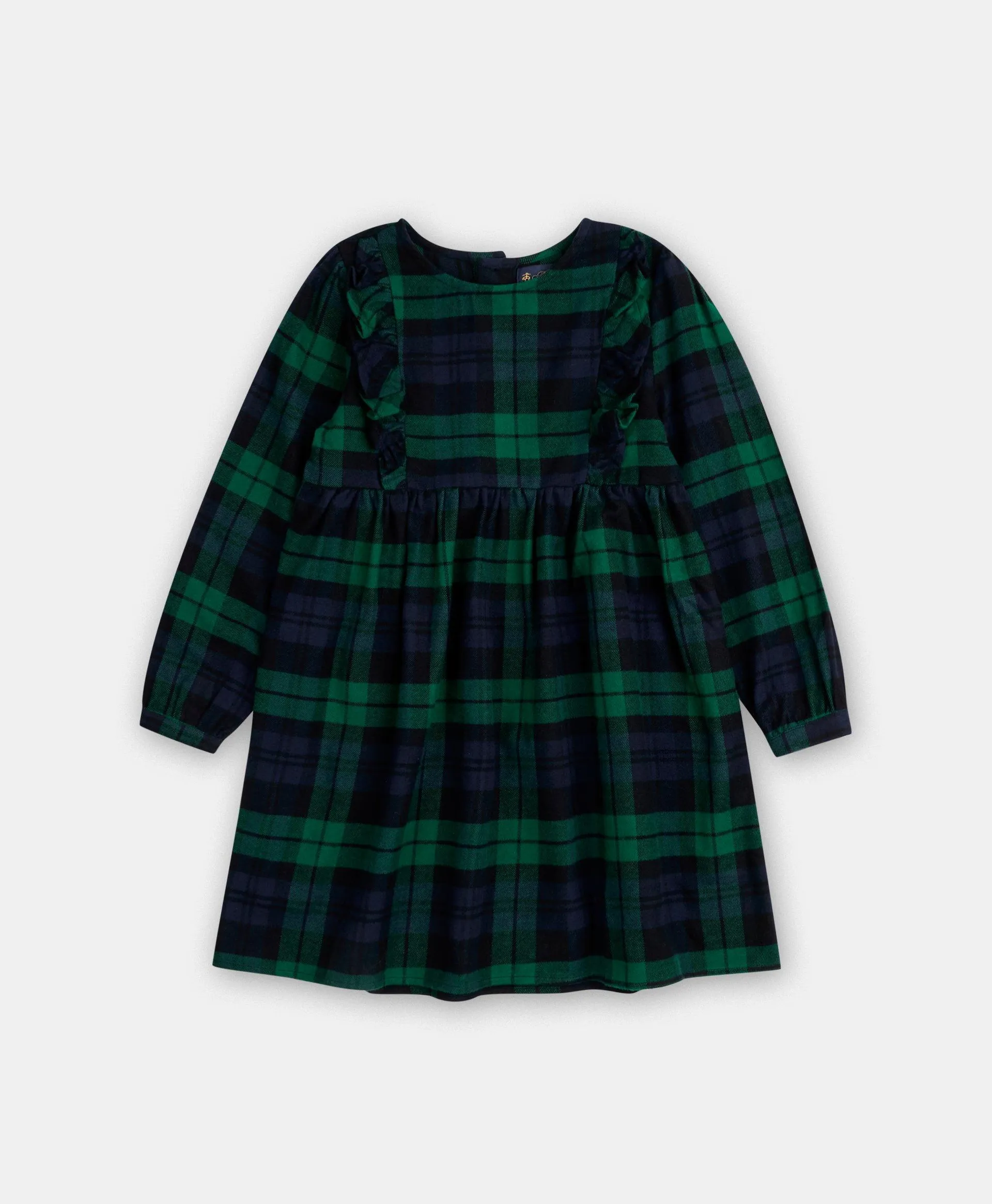 Girls Cotton Brushed-Flannel Plaid Ruffled Dress