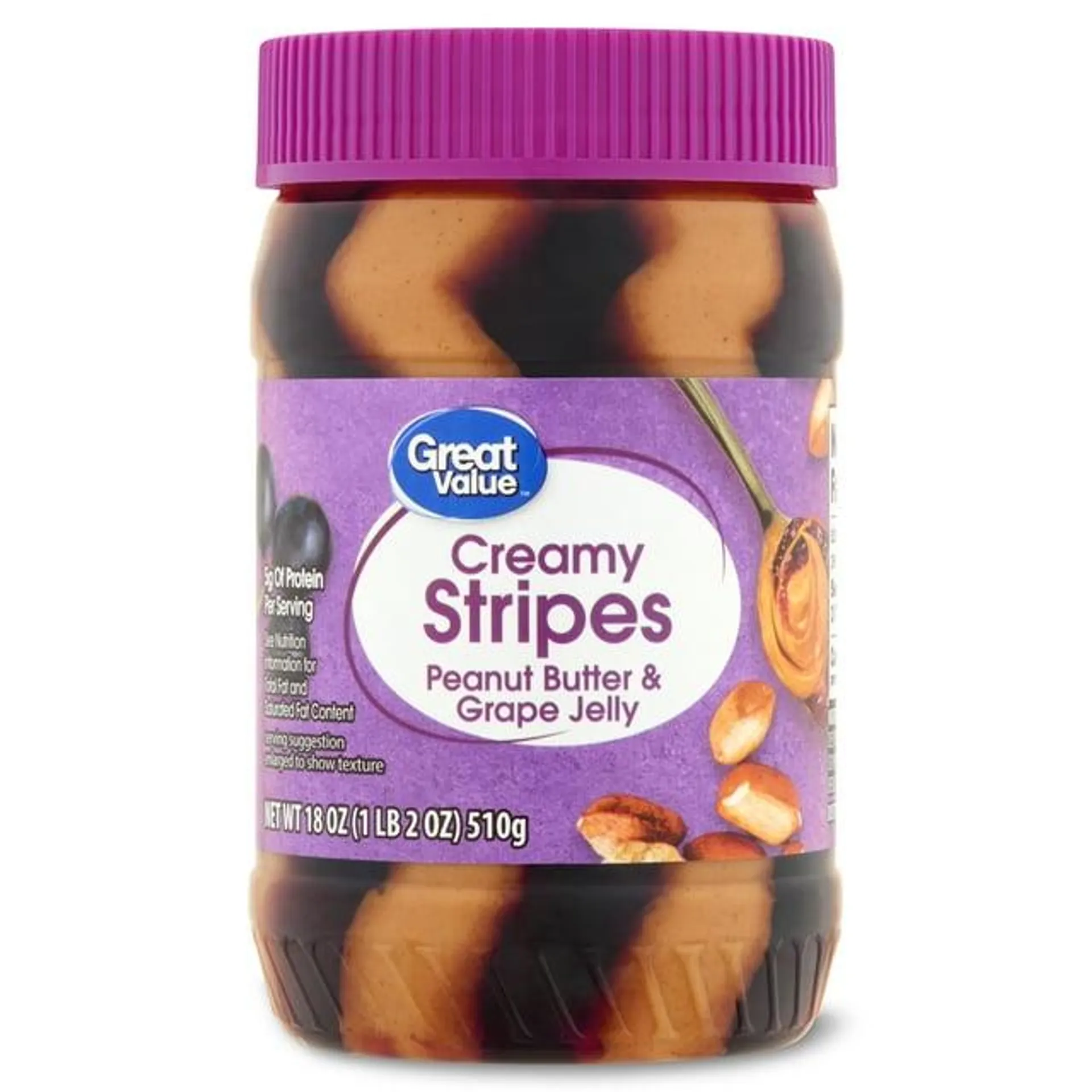 Great Value Creamy Stripes Peanut Butter & Grape Jelly, 18 oz