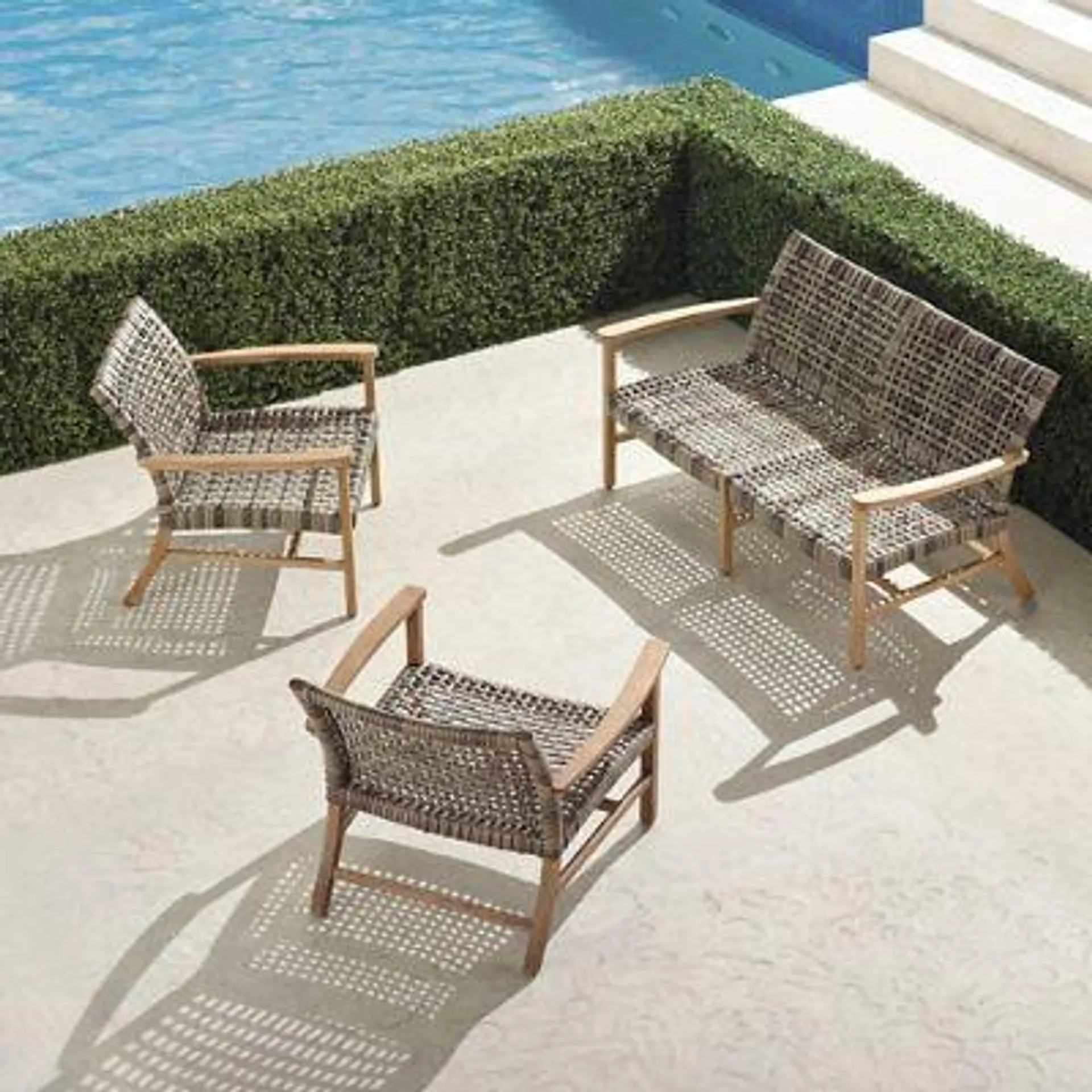 Isola 3-pc. Loveseat Set in Natural Teak & Driftwood Wicker